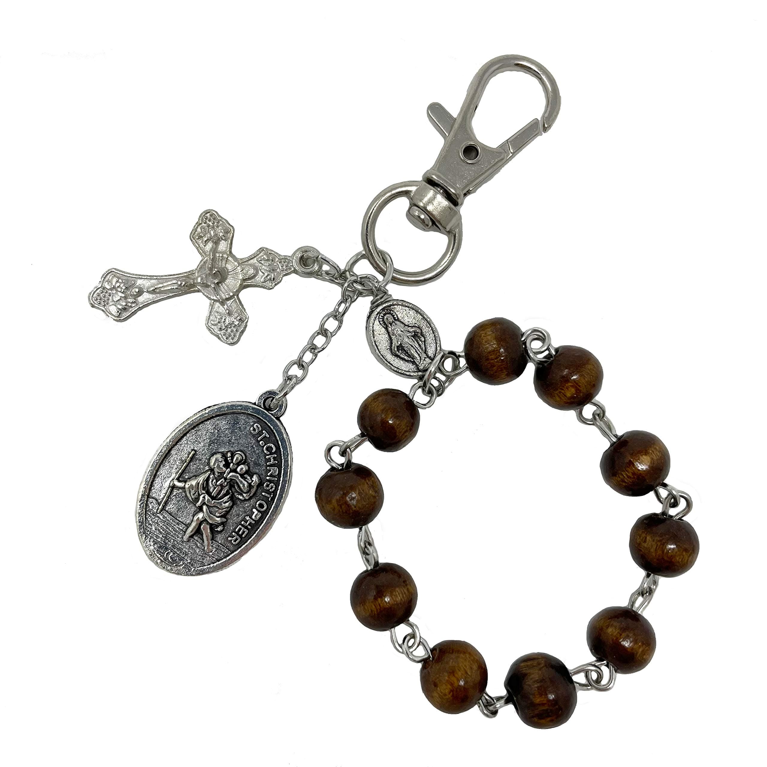 FAITHFUL CATHOLIC St Christopher Medal For Car - Car Rosary For Rearview Mirror - St. Christopher Keychain Rosary For Car Rearview Mirror