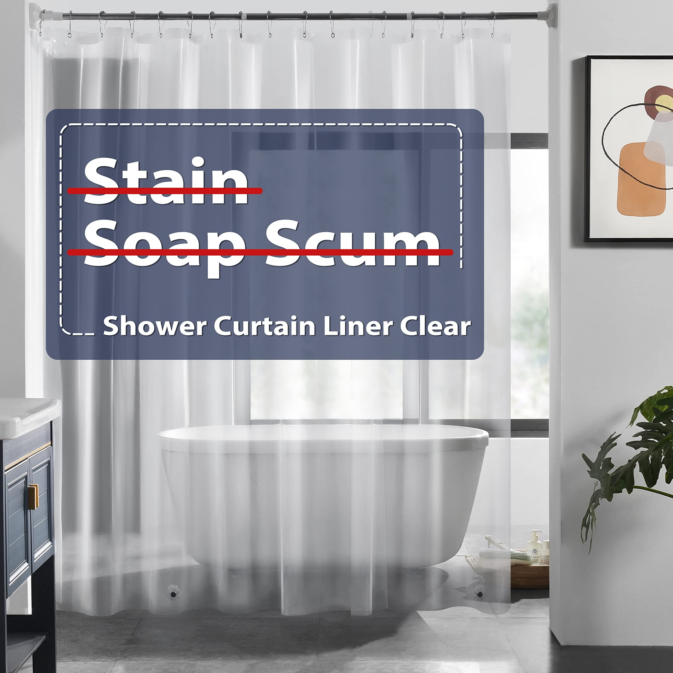 LOVTEX Clear Shower Curtain Liner Waterproof, 72x72 Lightweight