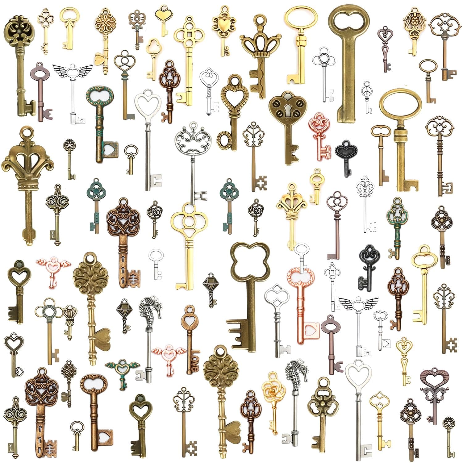 stino 100/250 G Vintage Antique Assorted Mixed Color Metal Key Charms for Jewelry Making, for Bracelet, Necklace, Earrings DIY Crafts
