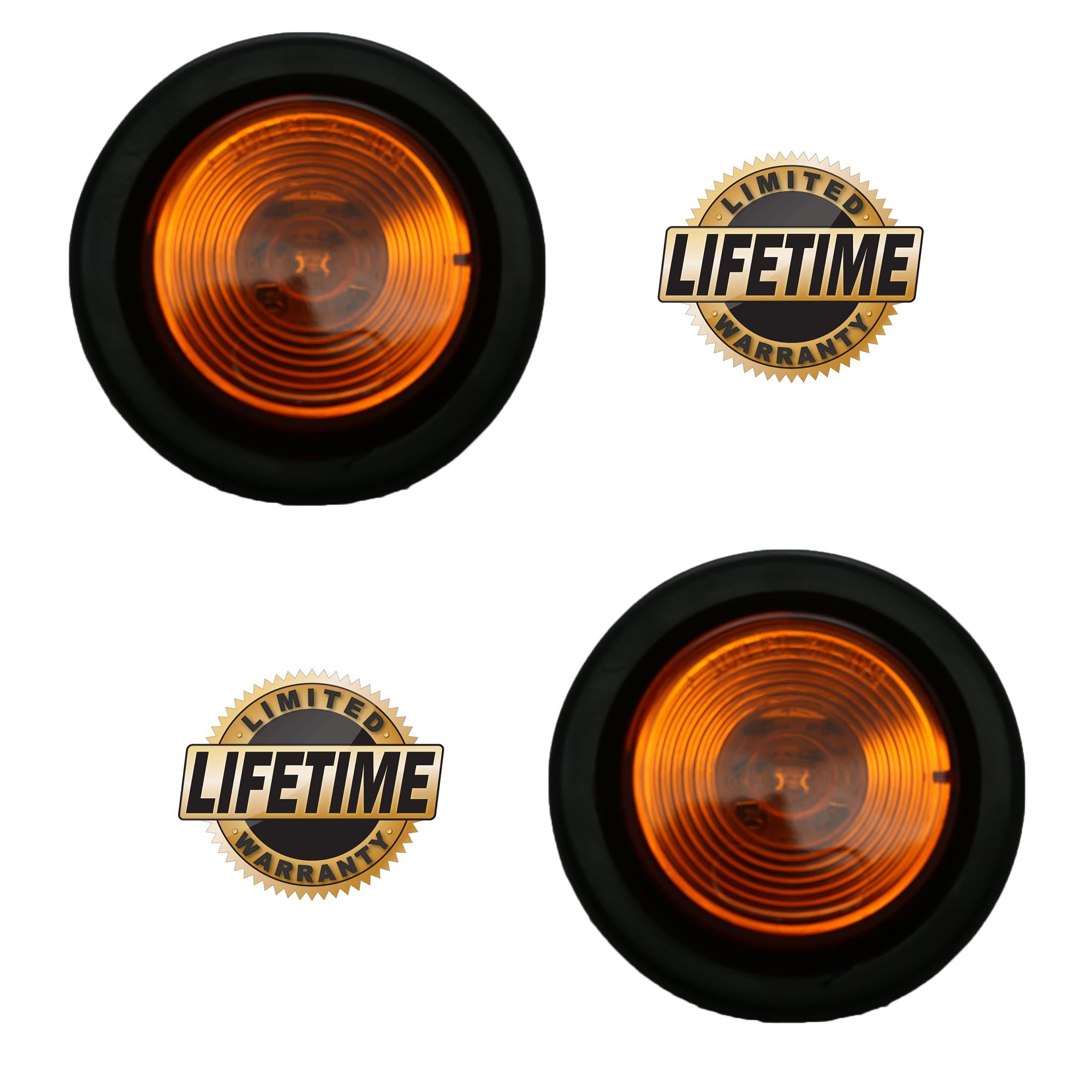 Leading Edge Lighting Pair of LED 2" Round Amber Clearance/Side Marker Light Kit with Light Grommet and Wire Pigtail Truck Trailer RV