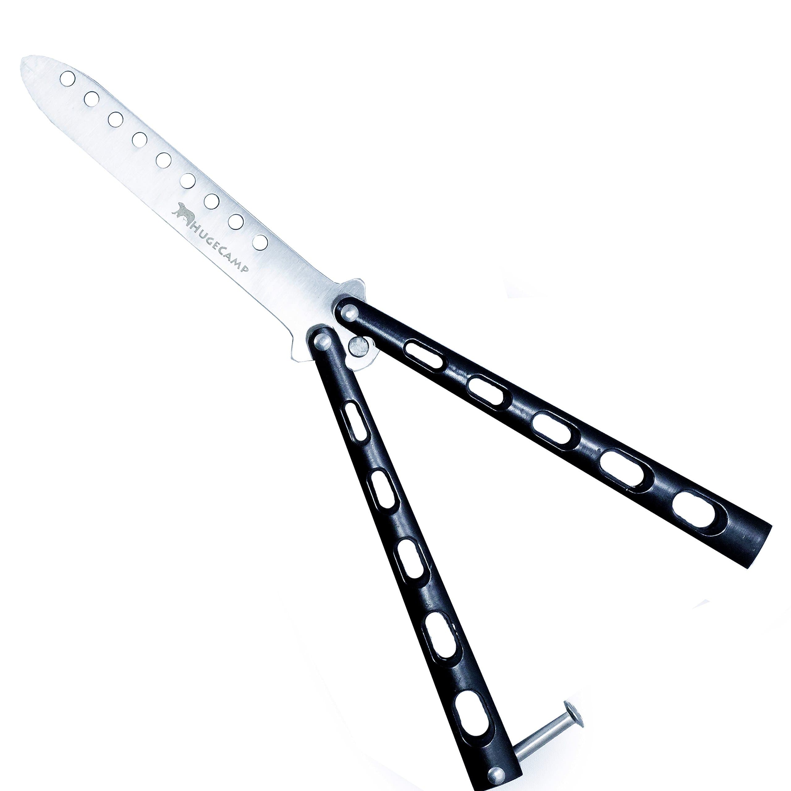 Balisong Butterfly Knife Trainer Metal Practice Knife Practice with Unsharpened Blade for Training, Dull Practice Knife Trainer for Beginners (Black, Enhanced)