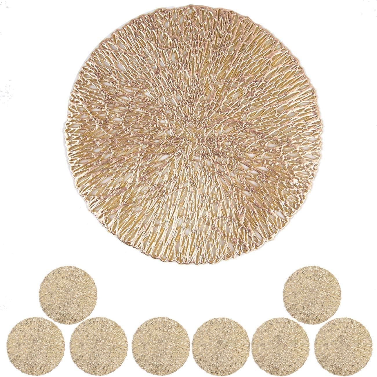 Mangata Gold Coasters Round 8 Sets, Heat Resistant Cup Mats Coaster for Drinks Glass, Tea Cups, Coffee Mugs (Non-Slip, Gold)