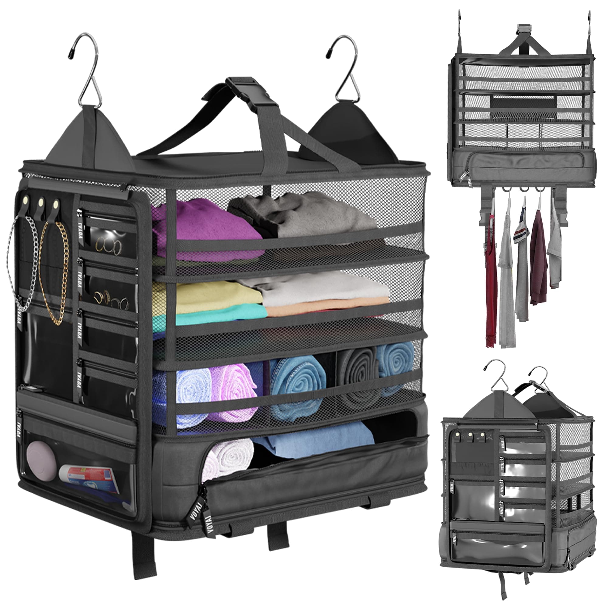 Hanging Suitcase Organizer for Travel - Carry on Closet Suitcase, Hanging Luggage Organizers, Travel Organizer - Easily Fits Carry On Luggage for Wrinkle Free Packing