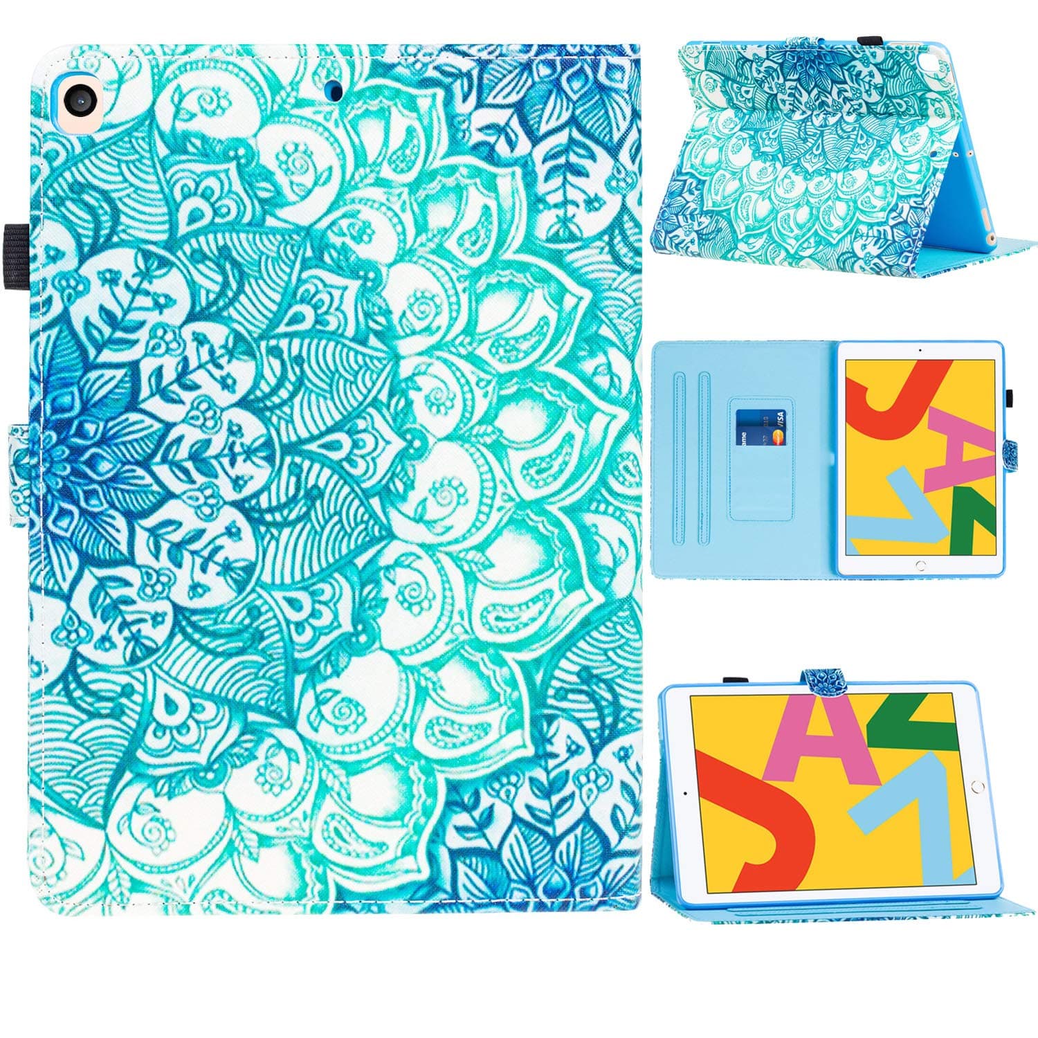 SUPWANT New iPad 10.2 2020/2019 Case, iPad 8th/7th Generation 10.2" Cases, Shockproof Protective Stand Case Cover with Kickstand, Pencil Holder, Auto Wake/Sleep for iPad 10.2 Inch 8th Gen , Mandala