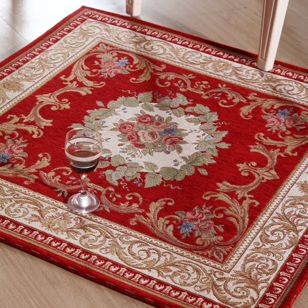 KEYAMA 47"x 31.5"Acrylic Non-Slip Carpet Stair Treads Thicken Rectangle Jacquard Parlor Floral Area Rugs Classical doormats Stair Corner Matching Landing Carpet mats 059 Red