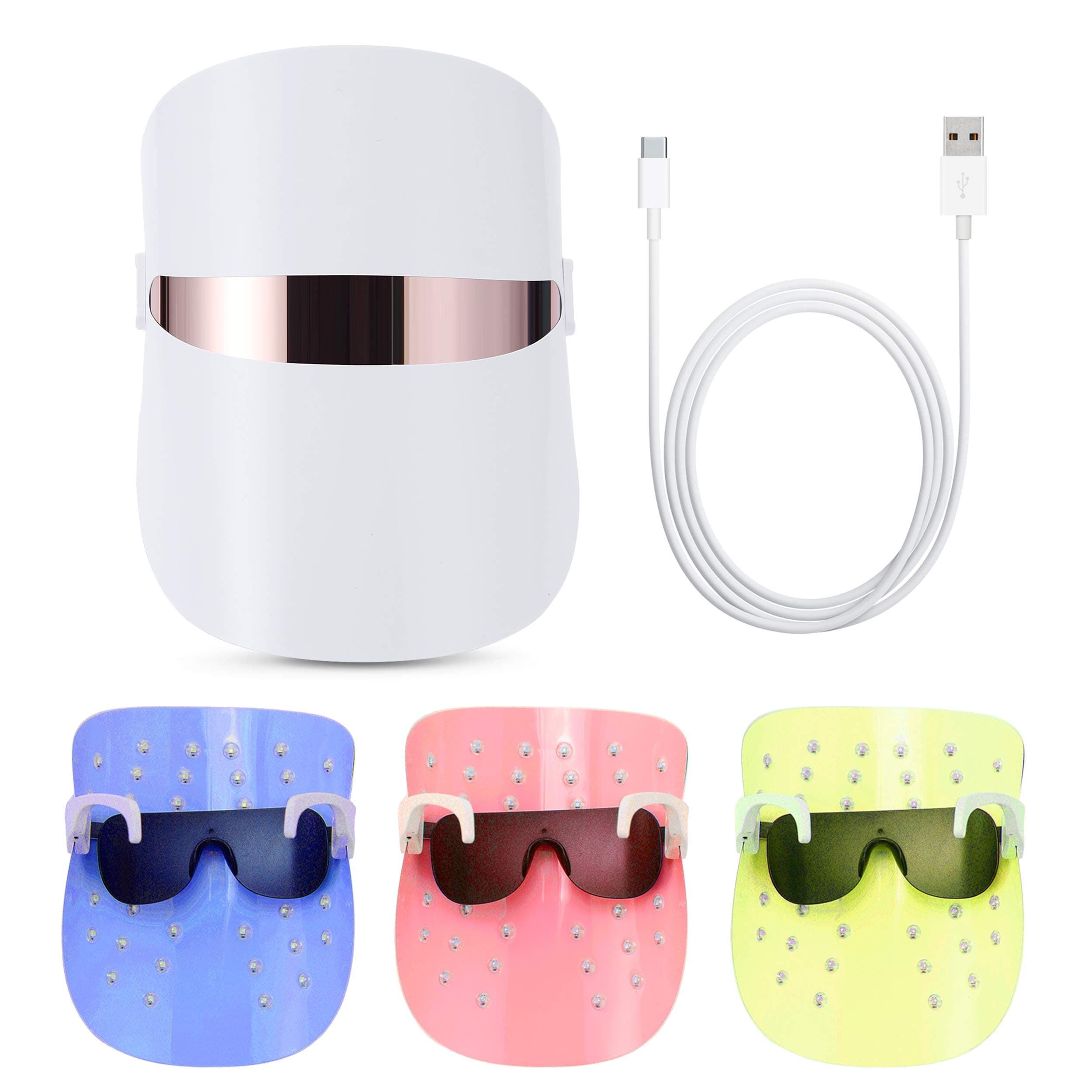 Red Light Therapy LED Face Mask 3 Color Clear Mask | LED Mask Therapy Facial Photon For Healthy Skin Rejuvenation | Collagen, Anti Aging, Wrinkles, Scarring | Korean Skin Care (White)