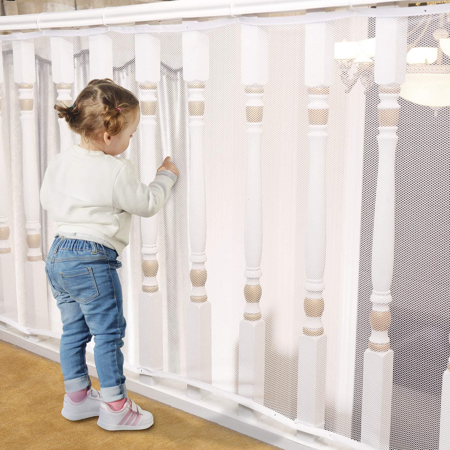 Minne Baby Bannister Guard for - 4.6m x 0.9m, Child Safety Net, Rail Balcony Bannister Stair Mesh for Kids, Toys, Pets - White