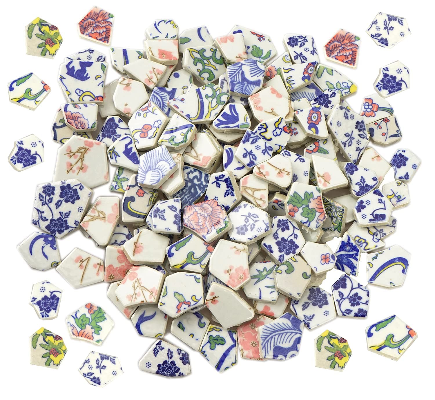 Lanyani Broken Ceramic Porcelain Tiles for Mosaic Crafts Glazed Irregular Blue and White China Plate Mosaic Tiles, 11x11 inch