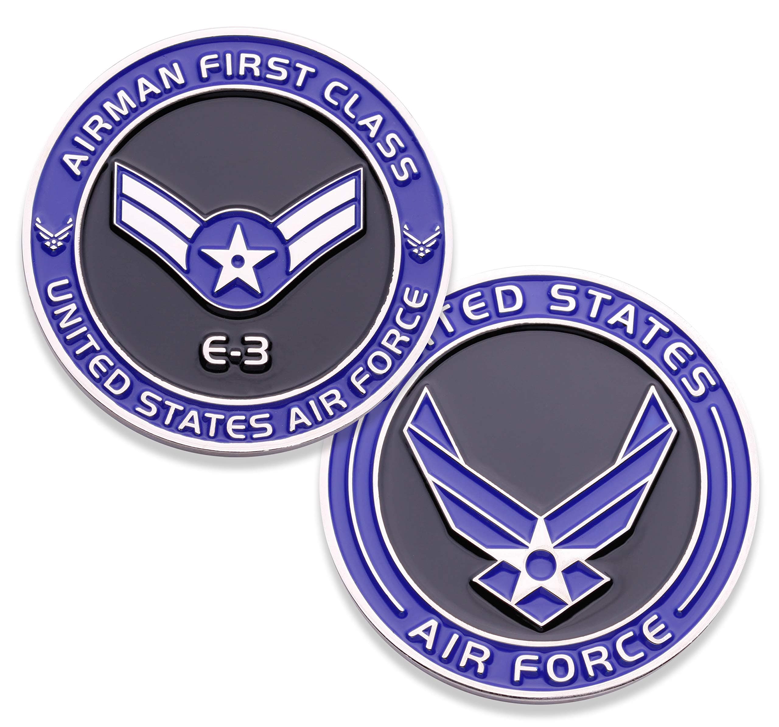 Air Force Airman First Class E3 Challenge Coin! United States Air Force Airman First Class Rank Military Coin. E-3 USAF Challenge Coin! Designed by Military Veterans - Officially Licensed Product!