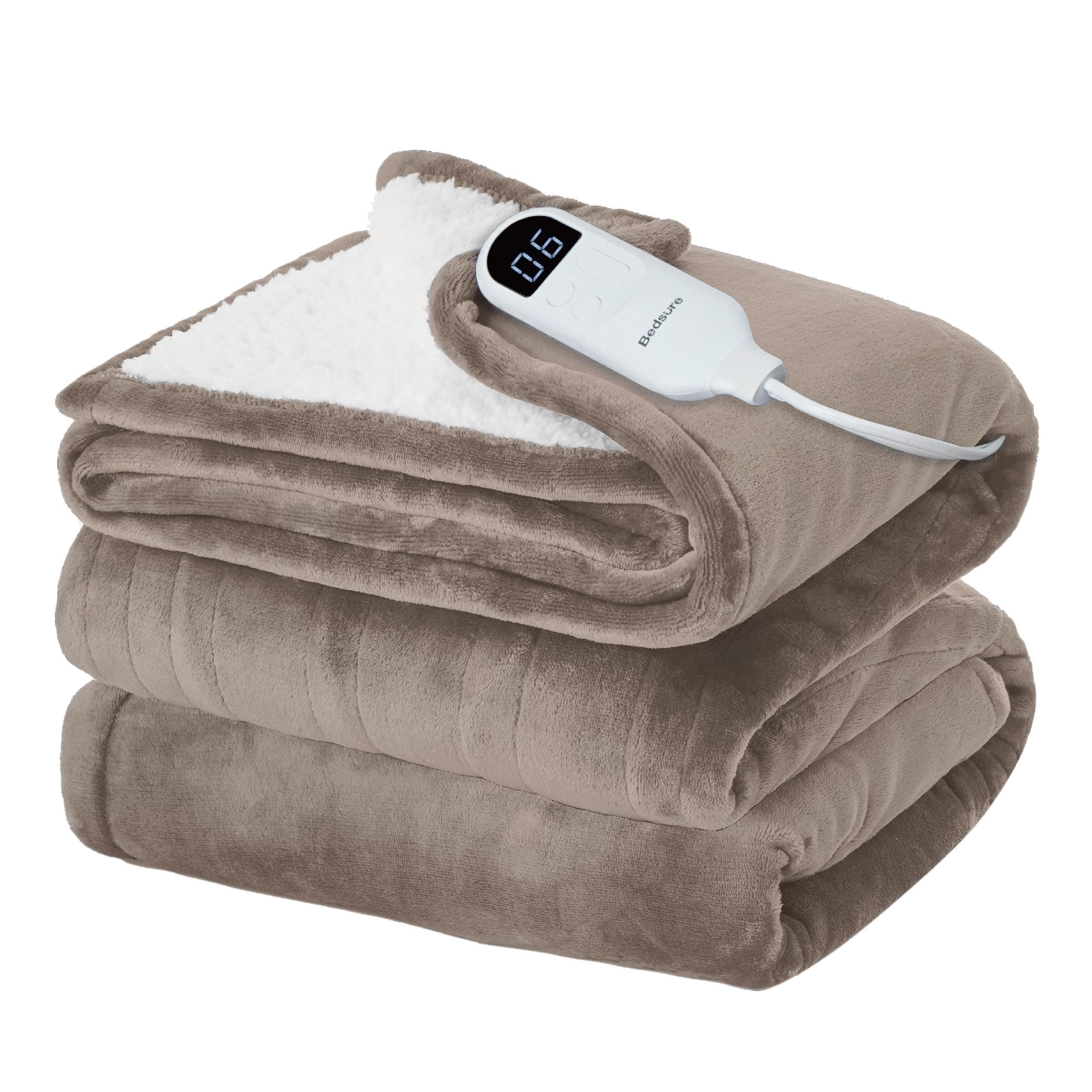 Bedsure Electric Blanket Full Size - Soft Flannel Heated Blanket, Fast Heating with 10 Time Settings & 6 Heat Settings, Warm Gift for Grandma (72x84 inches, Taupe)