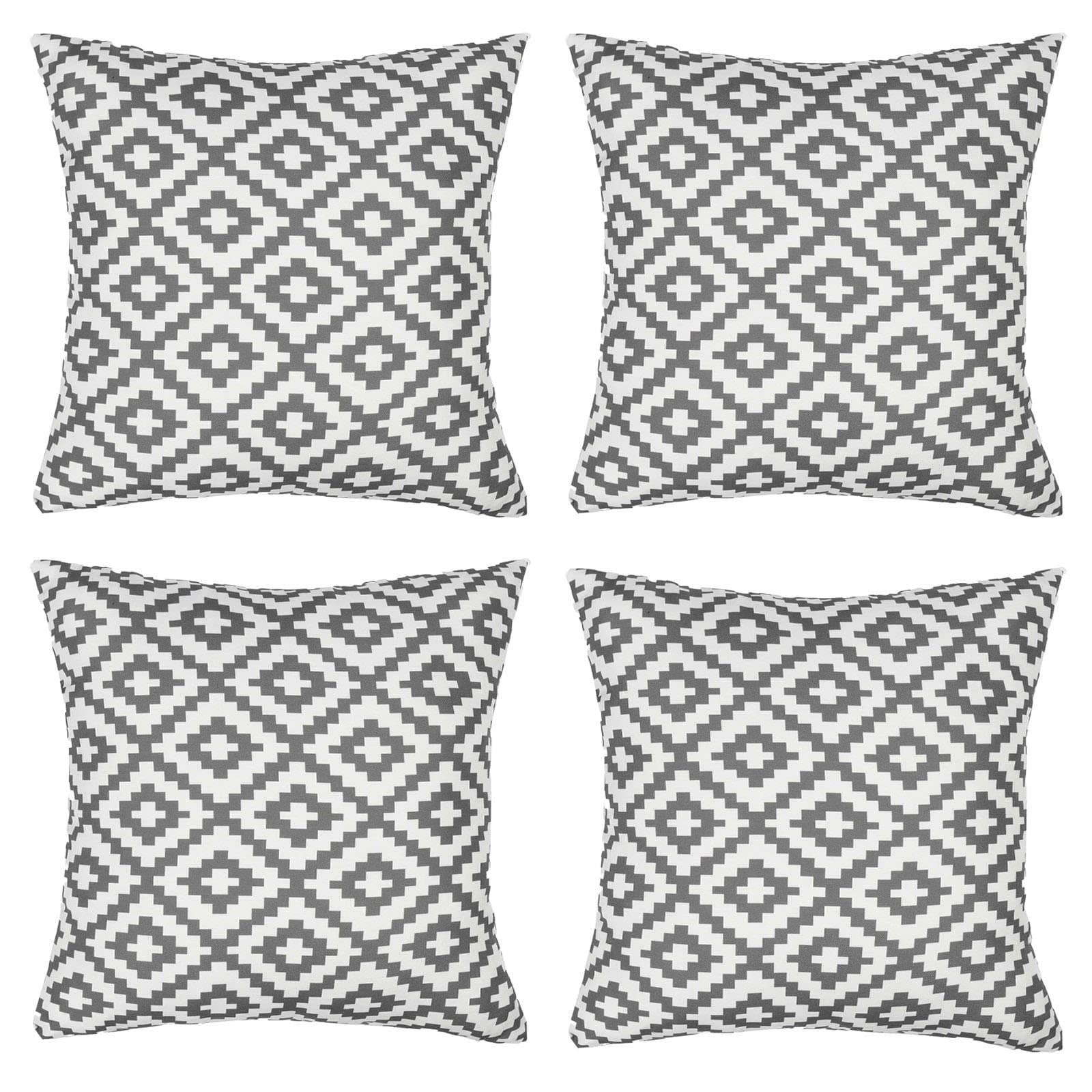 Brentfords 4 Pack of Geometric Outdoor Cushions Cushion Covers Water Resistant Home Geo Grey Decorative Seat Pads Garden Patio Pillow, 45 x 45cm