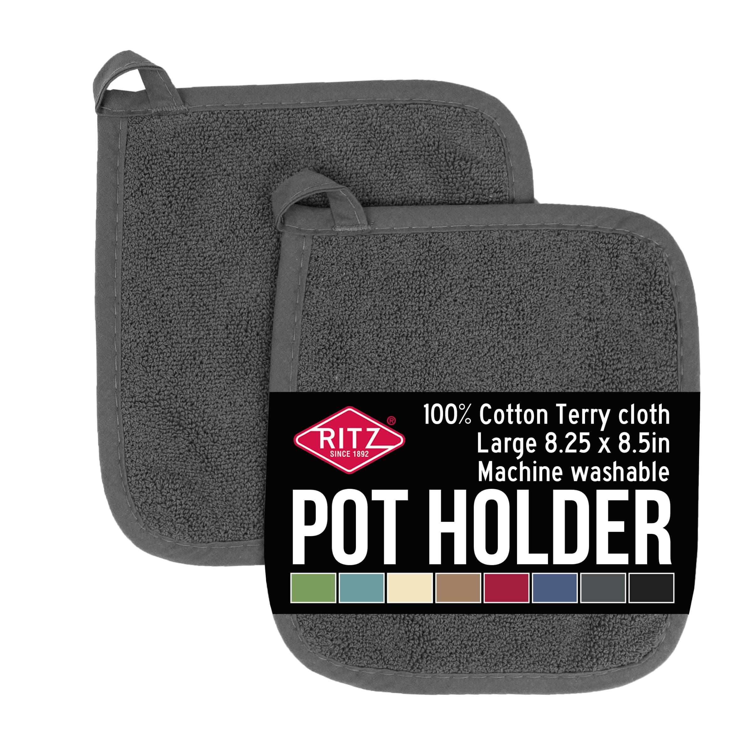 - Terry Potholder & Hot Pad: Unparalleled Heat Resistant, Durable 100% Cotton â Ergonomically Designed for Optimal Grip â Easy-Care Machine Washable â 2-Pack, Graphite