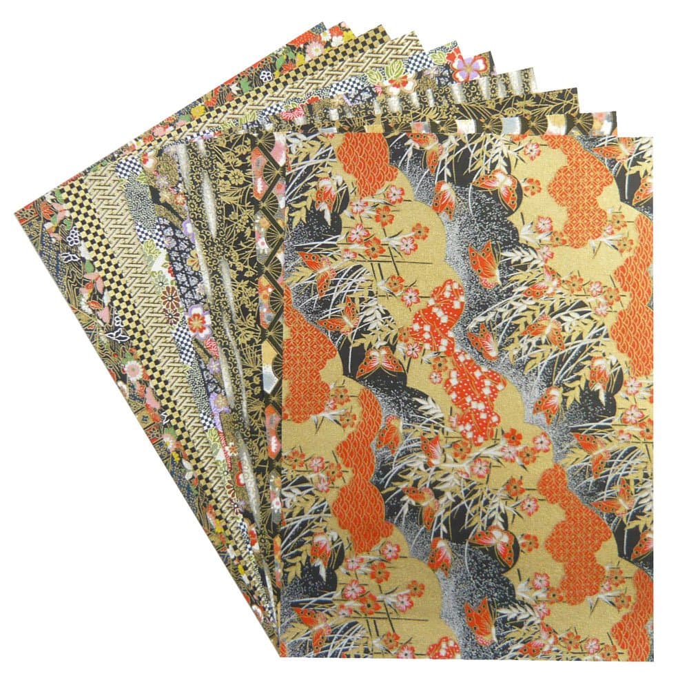 Chiyogami Yuzen Washi B4 Size, 10 Patterns, 10 Sheets (10 Black Sheets)