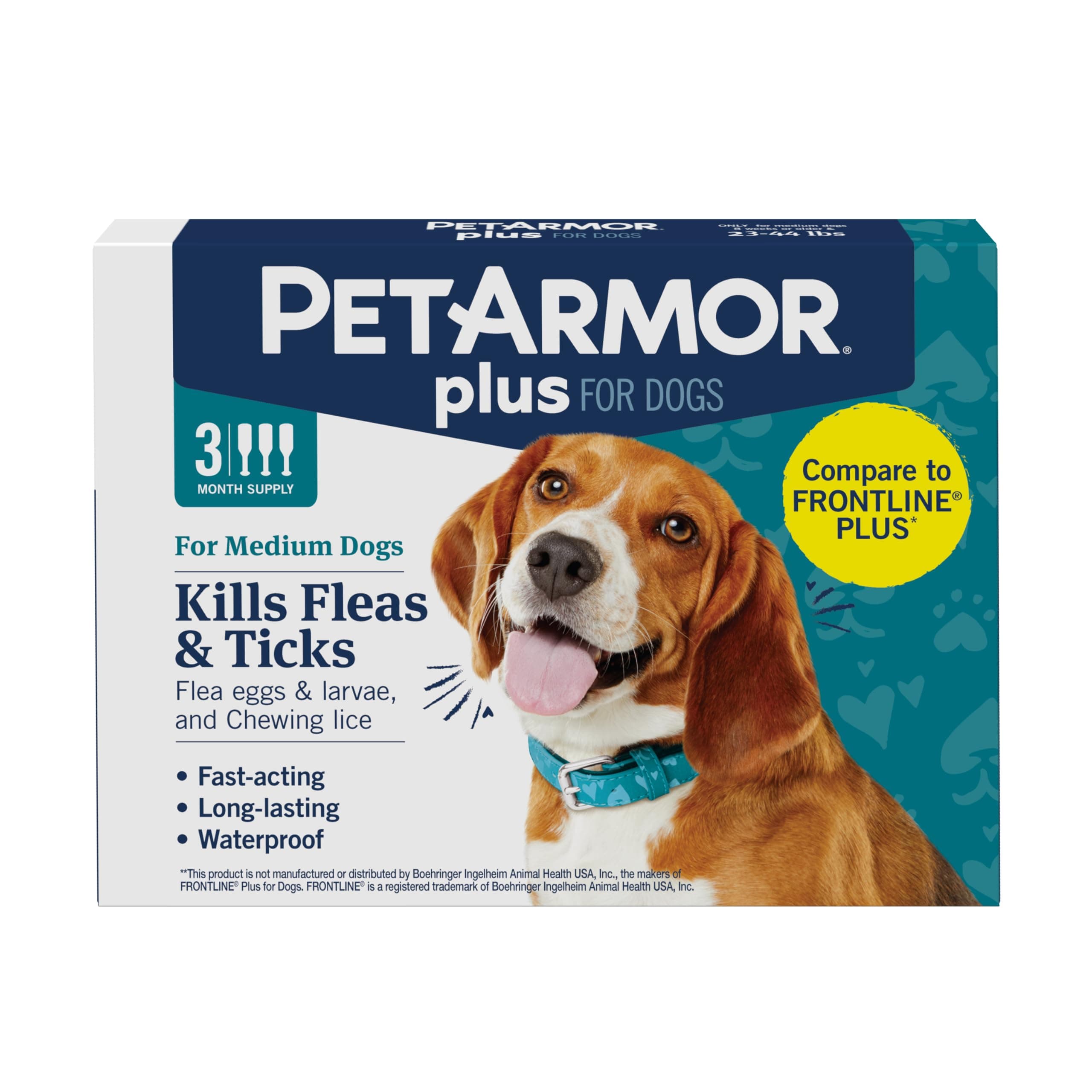 PetArmor Plus Flea and Tick Prevention for Dogs, Medium Dog Flea and Tick Treatment, 3 Doses, Waterproof Topical, Fast Acting (23-44 lbs)