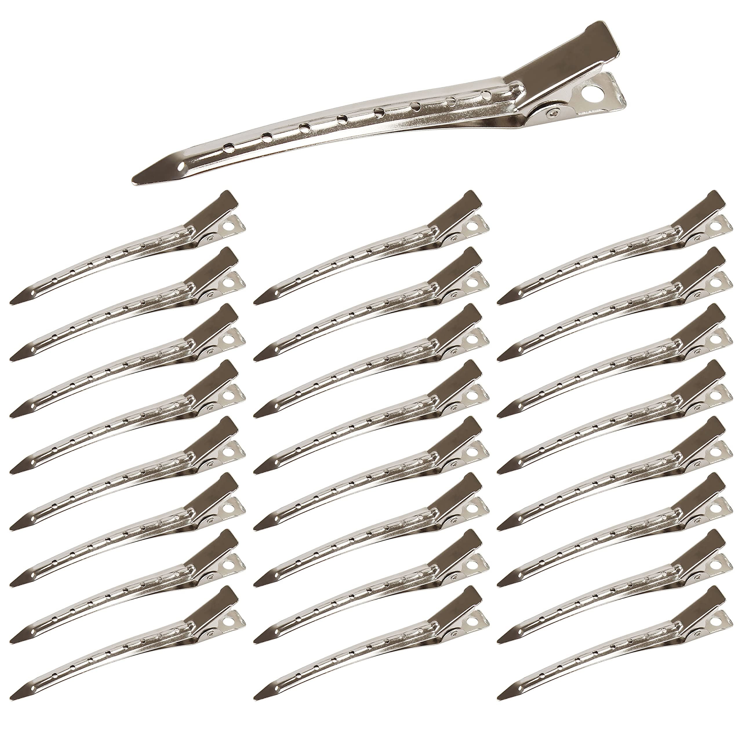 25 Pieces Duck Bill Hair Clips, 3.5 Inch Rustproof Metal Alligator Curl Clips with Holes for Hair Styling, Hair Coloring, Thick Hair Sectioning, Salon, Bows DIY, Silver (25 Pcs, 3.5in Silver)
