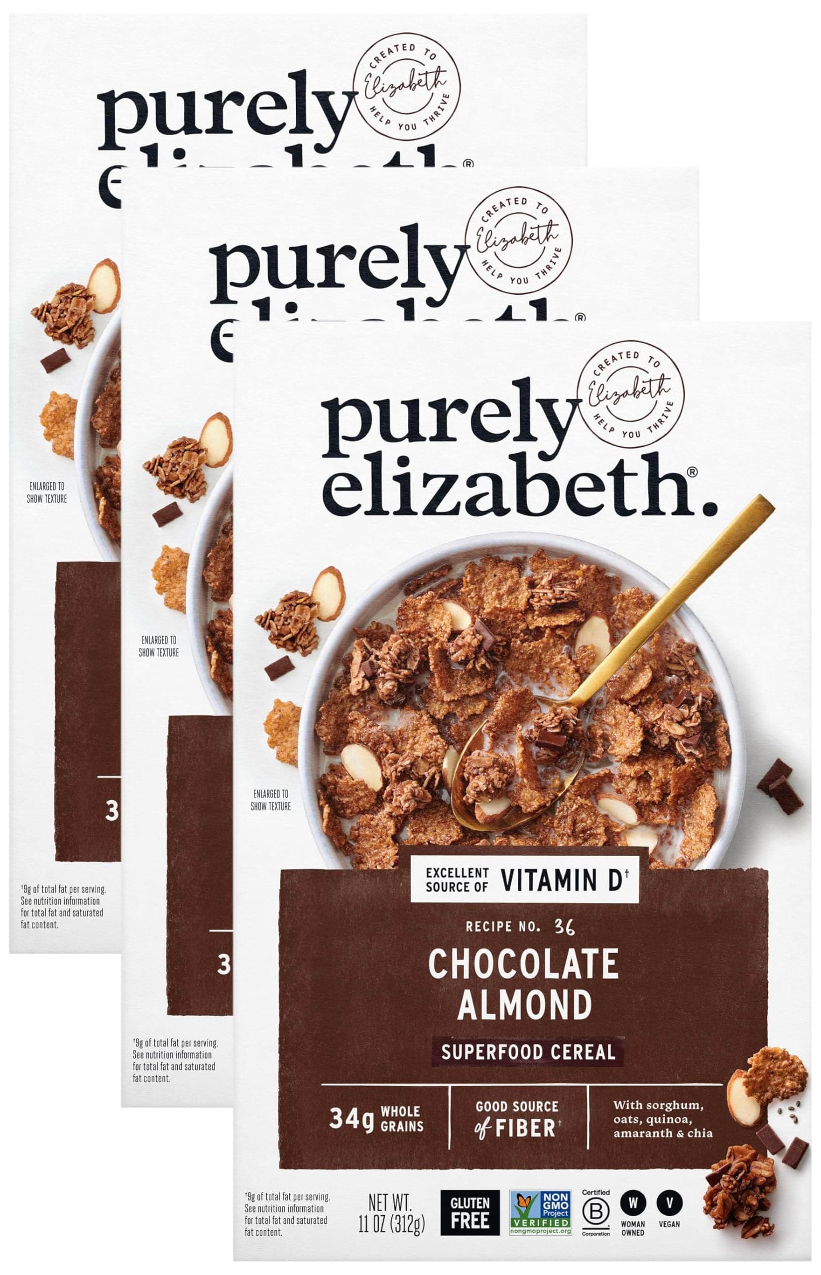PURELY ELIZABETH Chocolate Almond Superfood Cereal, 11 OZ (Pack of 3)