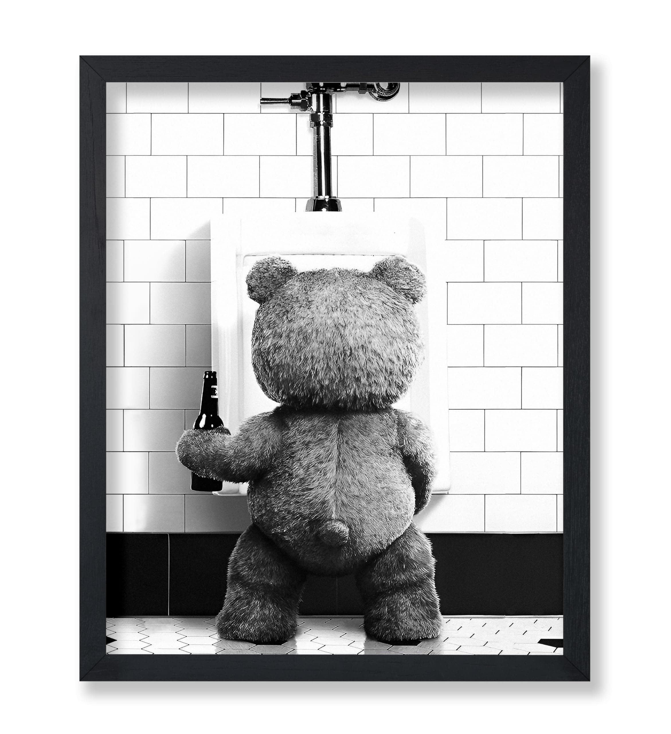 Poster Master Funny Teddy Bear Print - Humorous Gift for Men, Women, and Movie Fans - Black & White Wall Art for Bathroom, Restroom, Nursery, Kids Room - 8x10 UNFRAMED Wall Art
