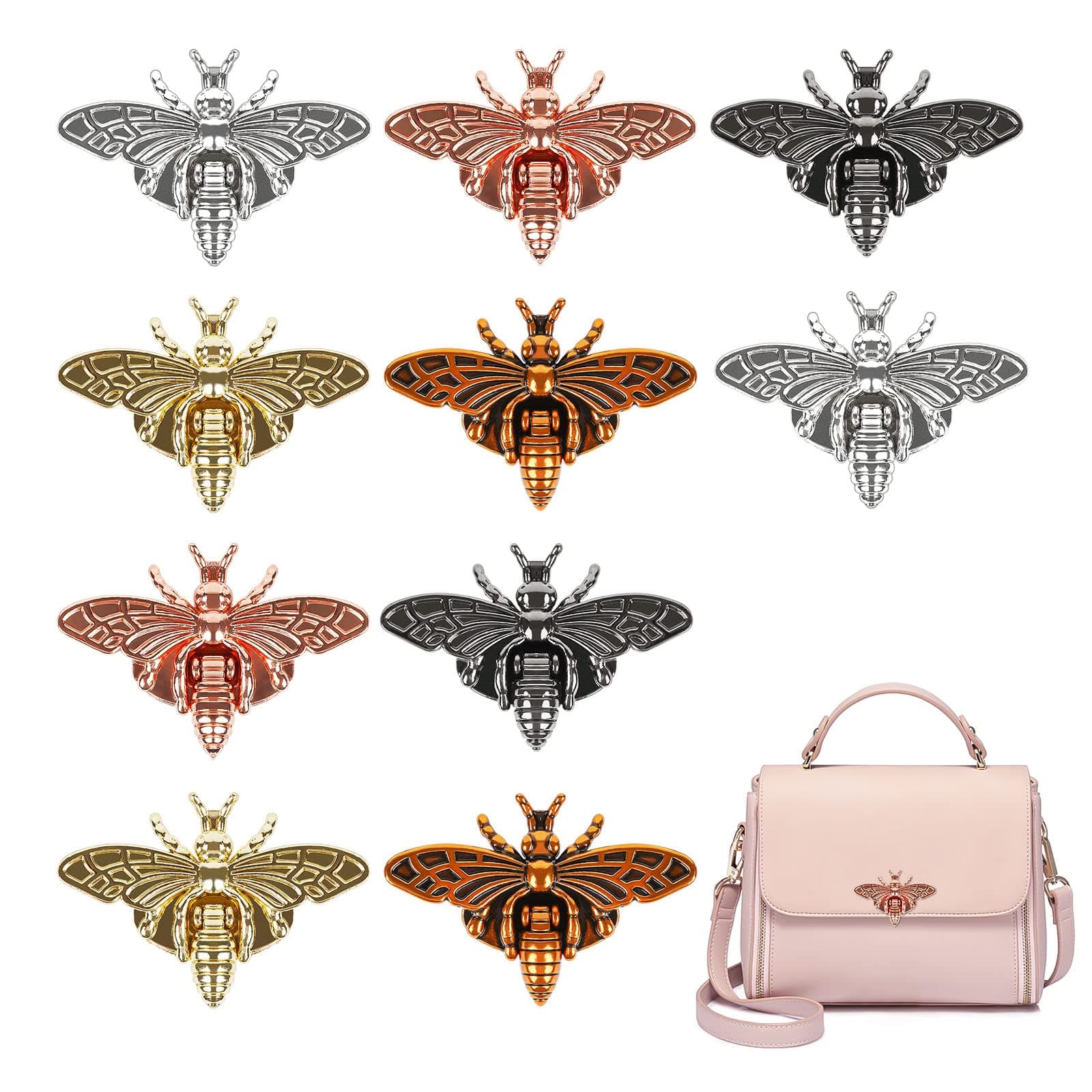 10 PCS Clasp Turn Lock Bee Shape Lock Clutch Closure for Bag Handbag (Random Color)