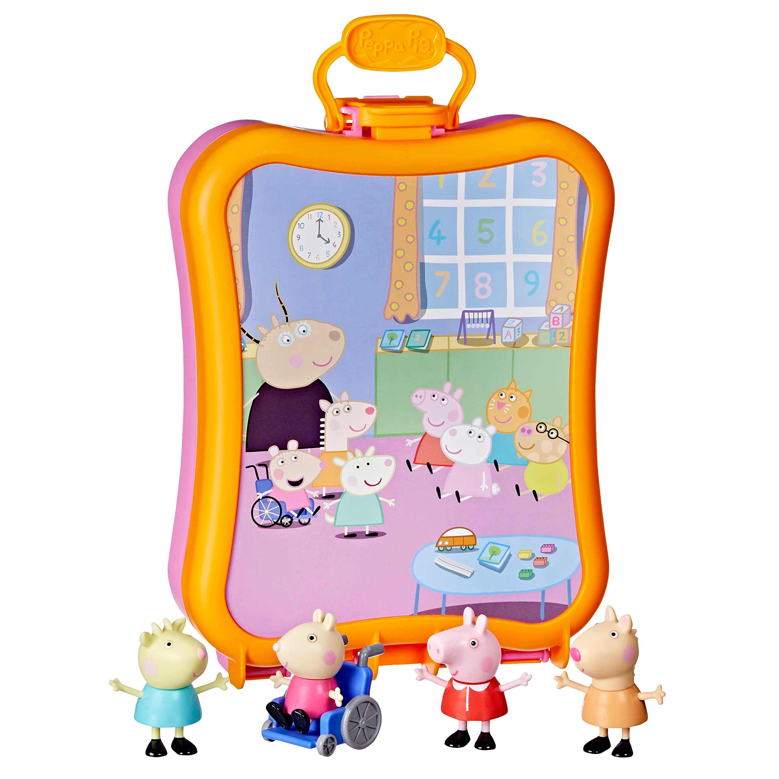 Peppa Pig Peppa's Club Friends Case Preschool Toy, Includes 4 Figures, Features Handle for On-the-Go Fun, for Ages 3 and Up Multicolor F3779