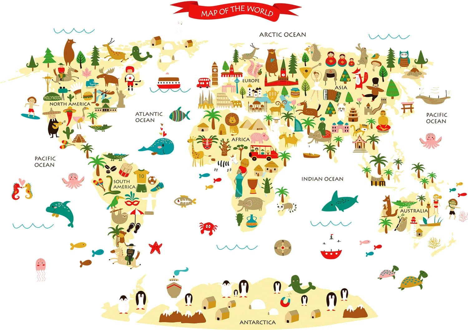 HomeEvolution Large Educational World Map Kids Wall Decals Stickers, Peel and Stick Decor for Children Nursery Playroom Bedroom, 42"x 29" Removable Wall Art Map of The World