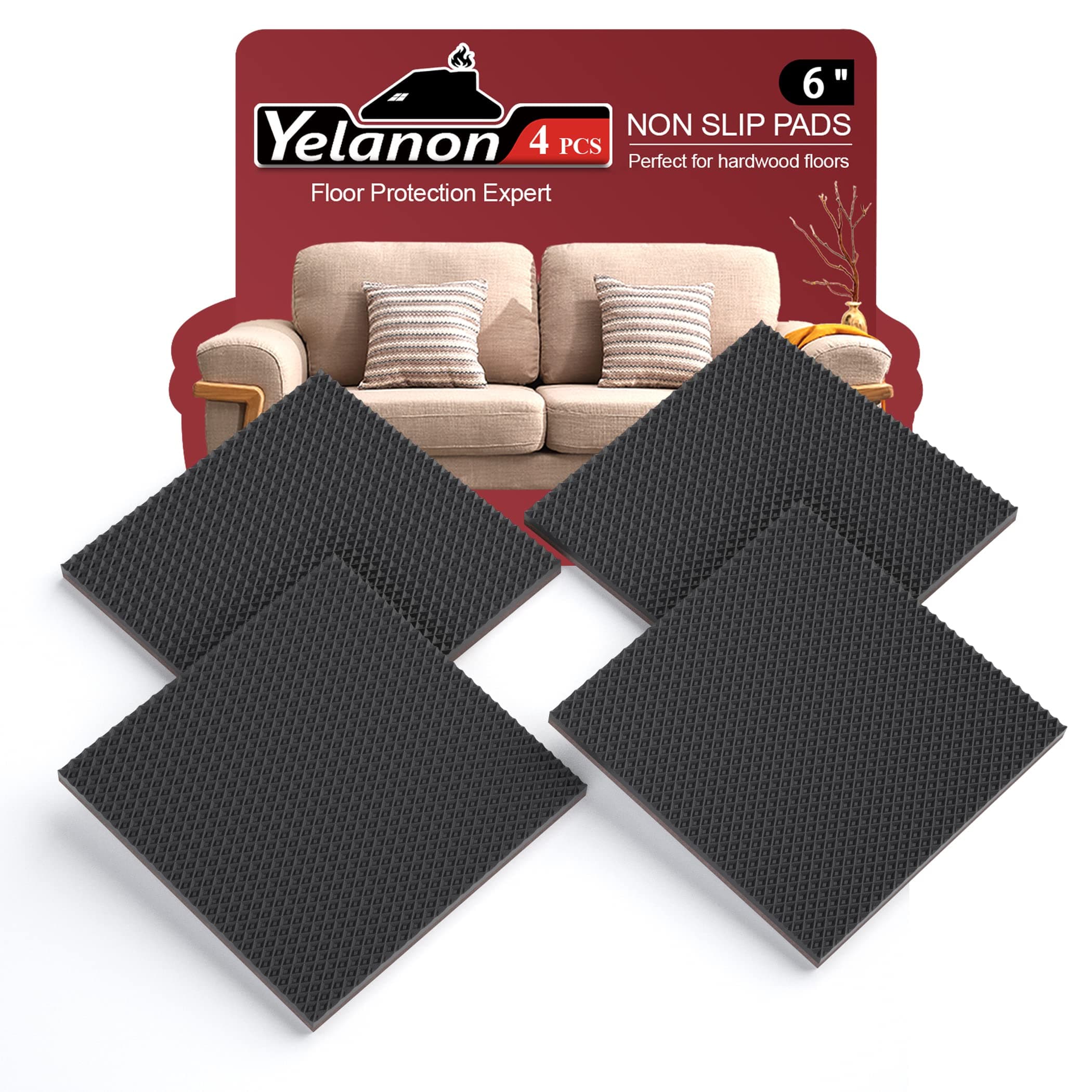 Yelanon Non Slip Furniture Pads -4pcs 6" Grippers Hardwood Floors, Non Skid for Furniture Legs,Self Adhesive Rubber Furniture Feet, Anti Slide Furniture Floors Protectors for Keep Couch Stoppers