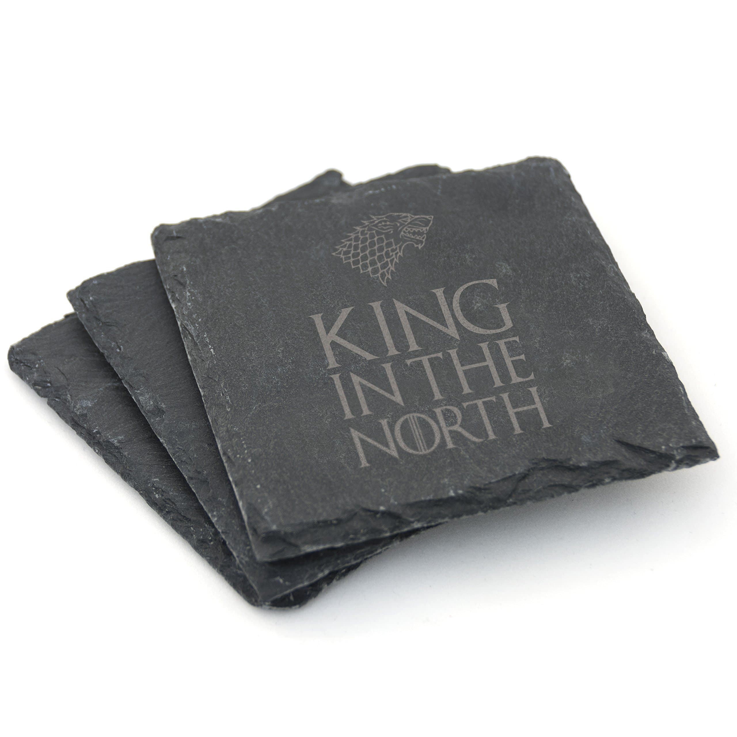 Game of Thrones Inspired Natural Slate Coasters - Set of 2 / Set of 4 - Gift (Set of 4, King in The North)