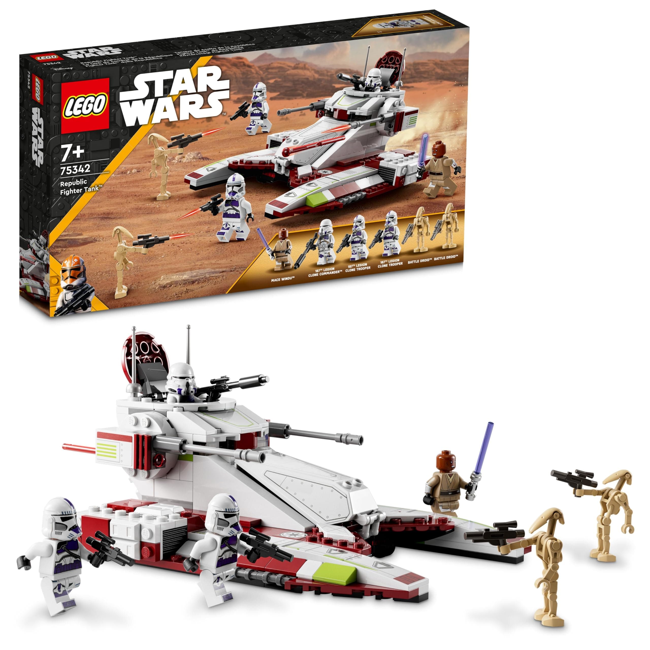 75342 Star Wars Republic Fighter Tank Building Toy, The Clone Wars Set with 4 Minifigures and Battle Droid Figures, Gifts for Kids, Boys and Girls