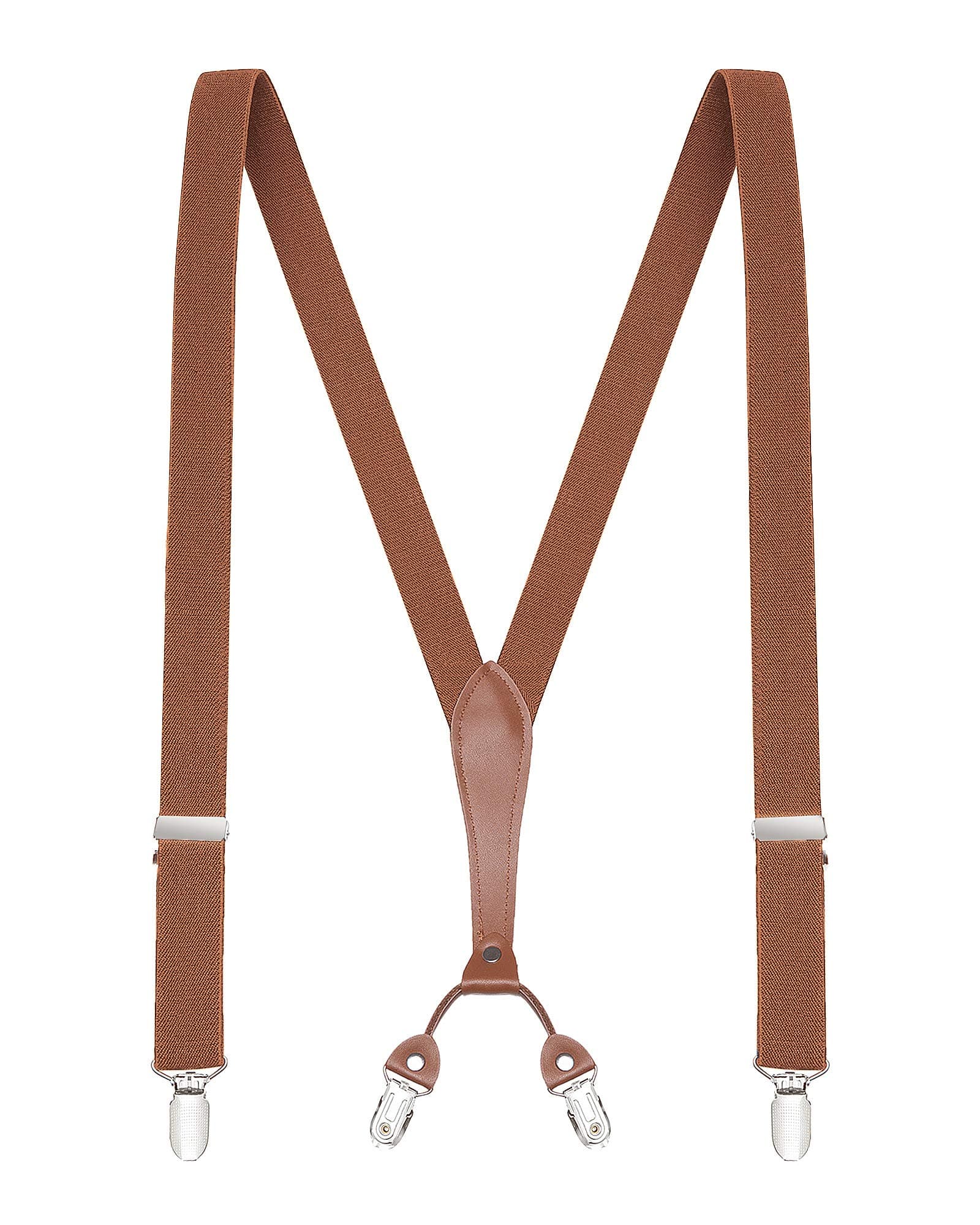 Buyless FashionMen Suspenders - 48" Elastic Adjustable Straps 1" - Leather Y Shape Back