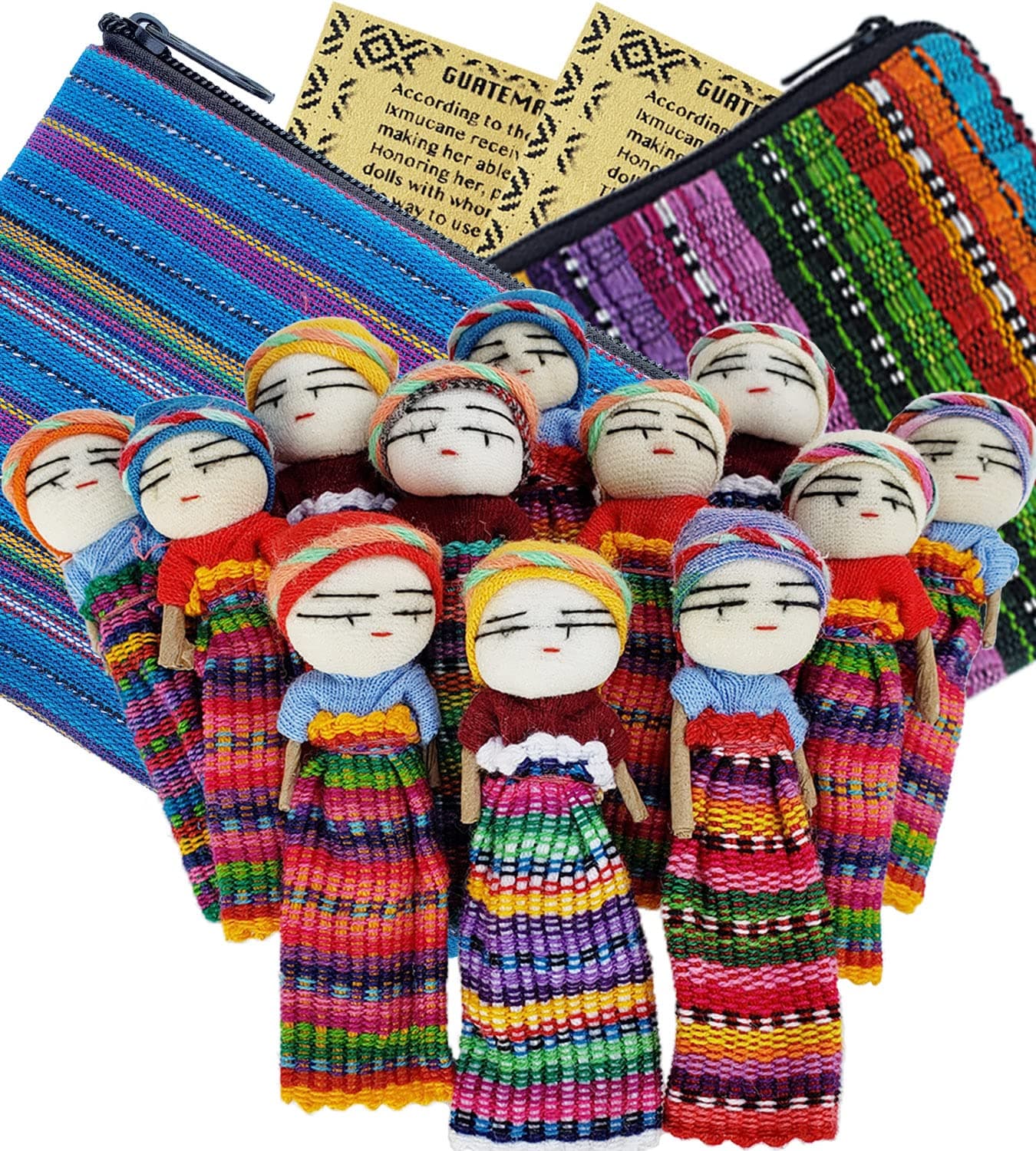 12 Super Cute Worry Dolls + 2 Free Guatemala Fabric Bag - Handmade Worry Doll for Our Guatemala Worry Dolls Set - Worry Dolls Guatemala - Guatemalan - Guatamalen (12 Worry Dolls in 2 Bags)