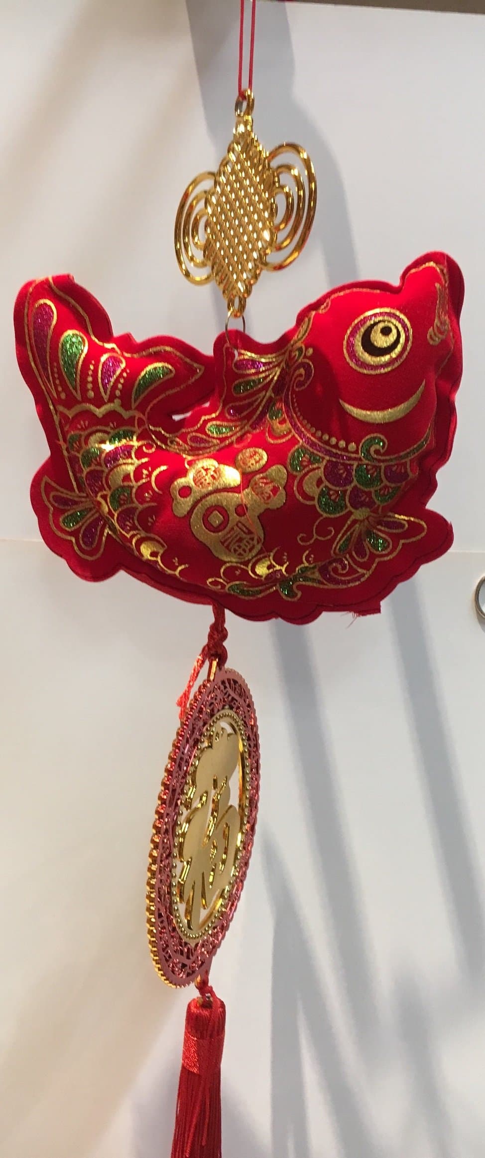 Lucky Charm for All Decoration "Happiness" Written in Chinese + "Fish" Represents "Good Luck and Big Fortunate" -Measured: 24 x 6" from Top to Bottom