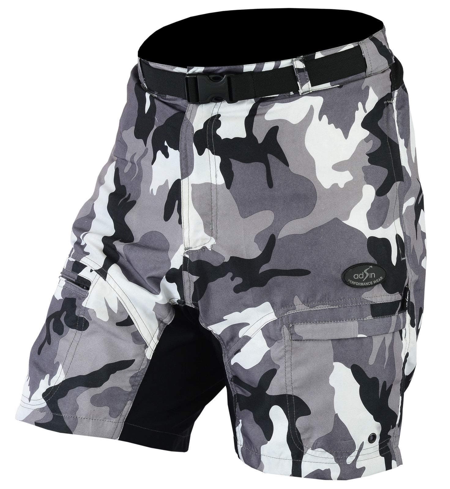 adsin® Men Camouflage Cycling Shorts MTB Bicycle Downhill Off Road Cool Max Padded Detachable Liner Causal Absorbs Moisture Comfortable Loose Fit Two Zipped Front Pockets Crease-Free Shorts Plus Size