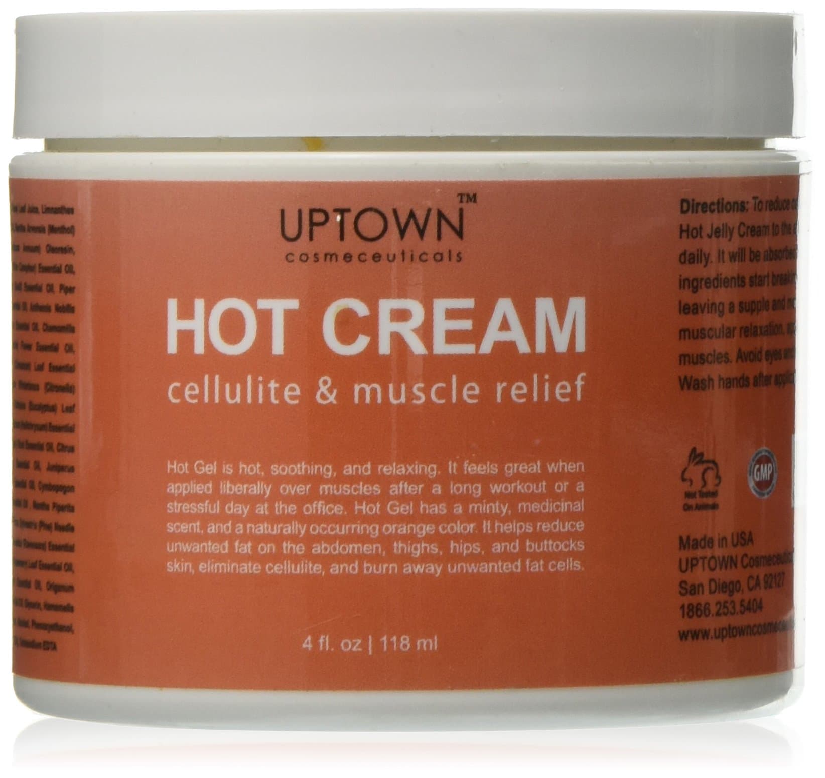 Anti Cellulite Hot Cream From Uptown Cosmeceuticals Reduces Appearance of Cellulite, Promotes Supple & Toned Skin, Muscle Relaxer, Great Alternatives to Expansive Treatment, 4 Fl. Oz