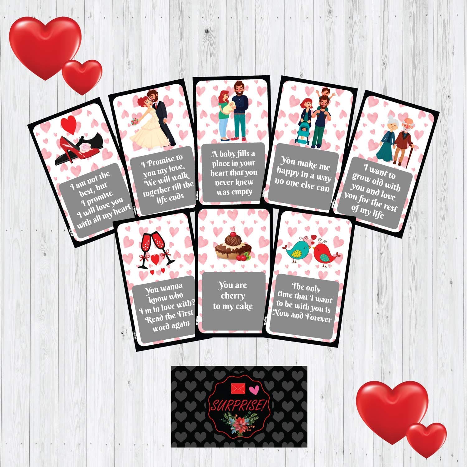 Festiko Set of 8 Pcs Love Story Romantic Love Cards - Birthday, Anniversary Gift, pre Wedding Photo Shoot, Love Notes Greeting Cards for Valentine's Day, Marriage Proposal