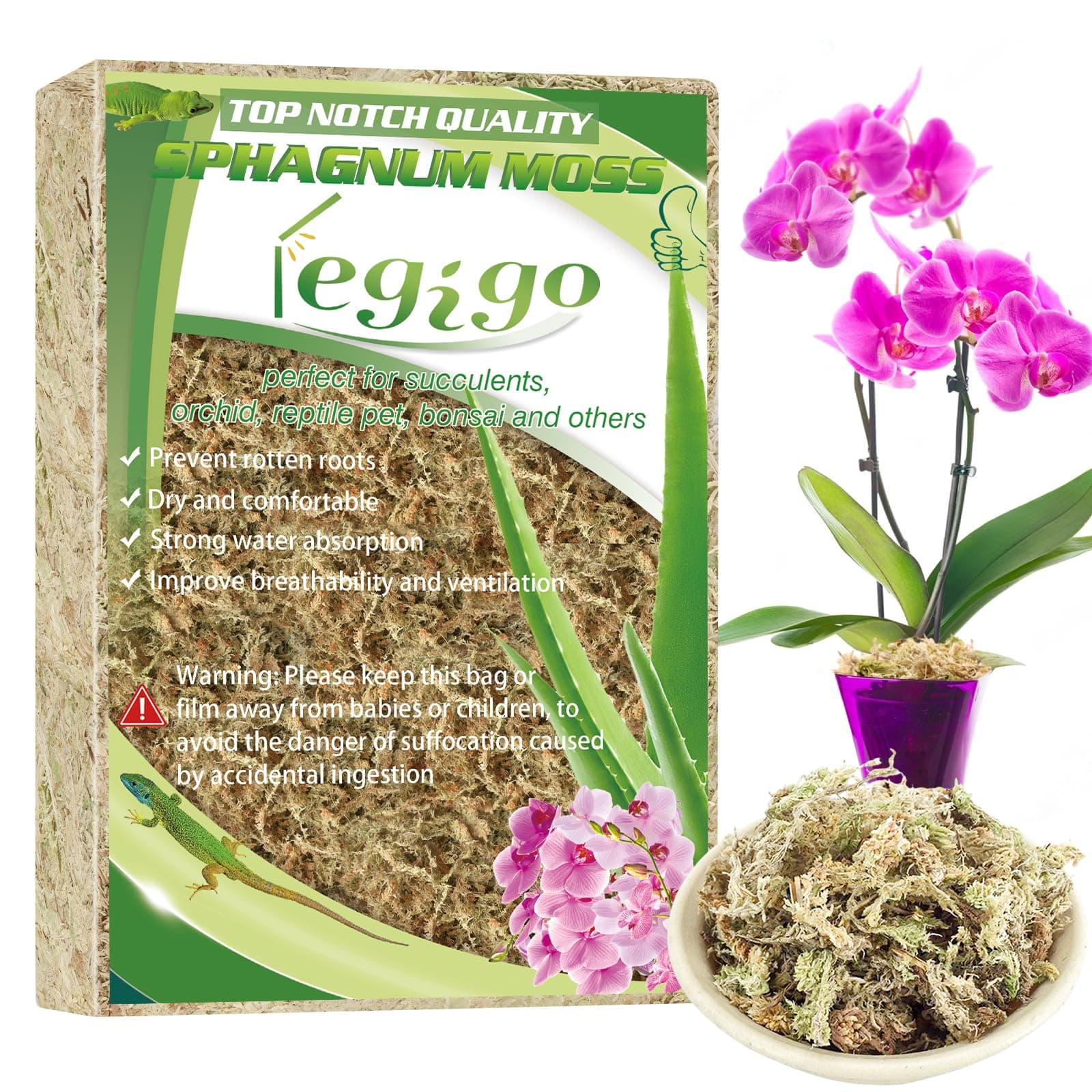 Legigo 3.5oz Premium Sphagnum Moss Potting Mix- 4 QT Natural Succulent Carnivorous Plants Moss Dried, Plant Growing Medium for Orchid Succulent Sarracenia Orchid Gardening Plants Reptiles