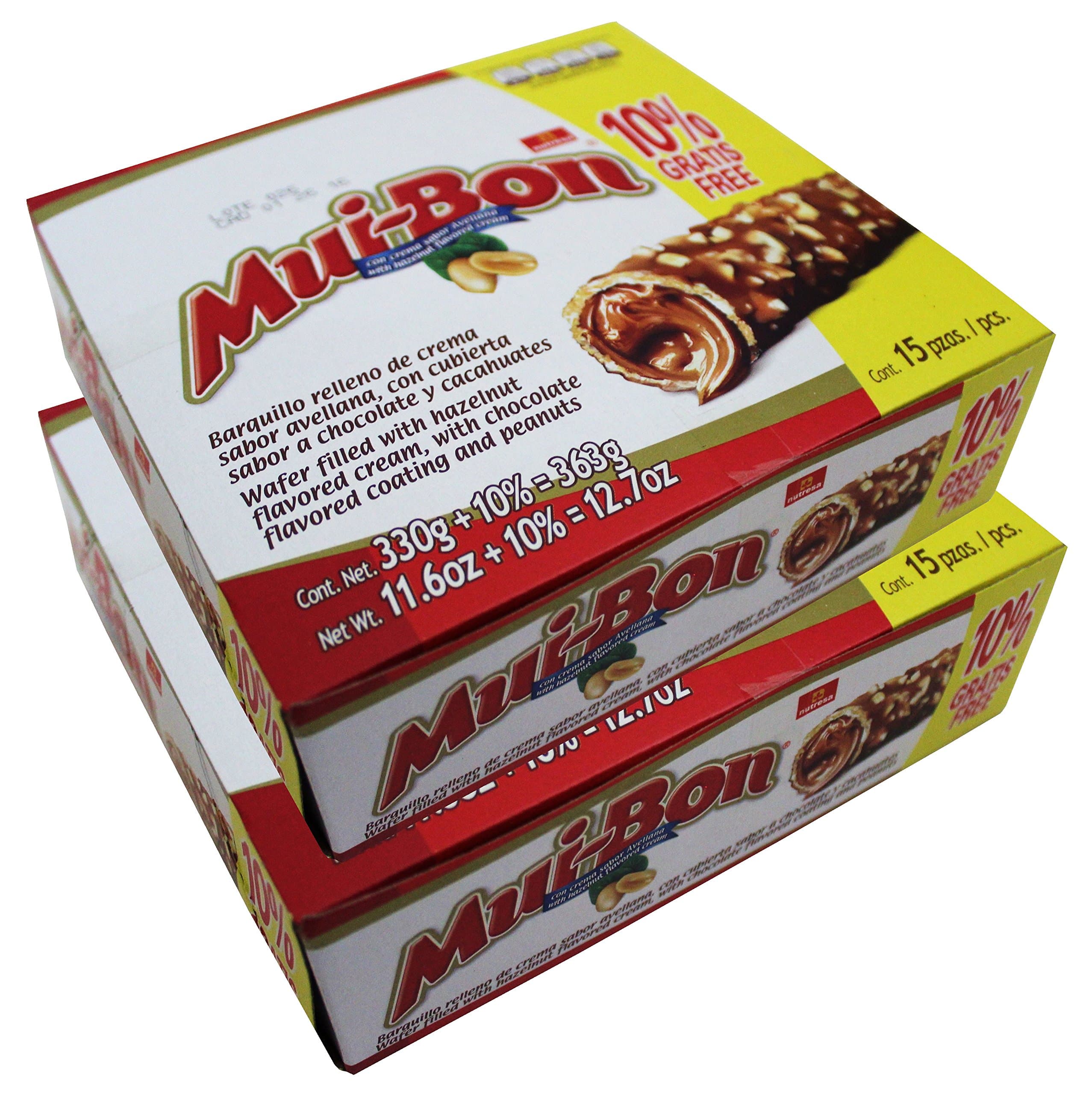MuiBon Chocolate and Peanuts Covered Wafer with Hazzelnut Cream Filling (2 Pack)