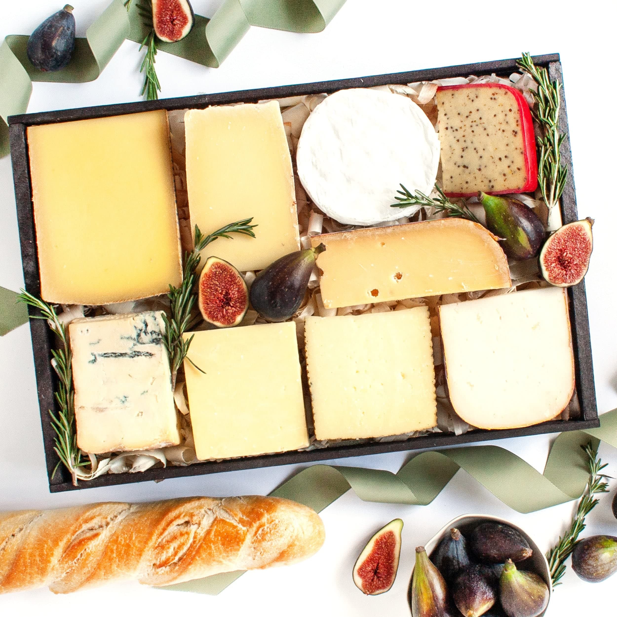 Cheese Lover's Sampler Gift Box - Includes Spanish Manchego, Italian Gorgonzola Piccante, Double Gloucester Onion & Chive Cheese, Asiago Fresco, Aged Cheddar, Aged Gouda, Brabander Gouda, Gruyere and Camembert