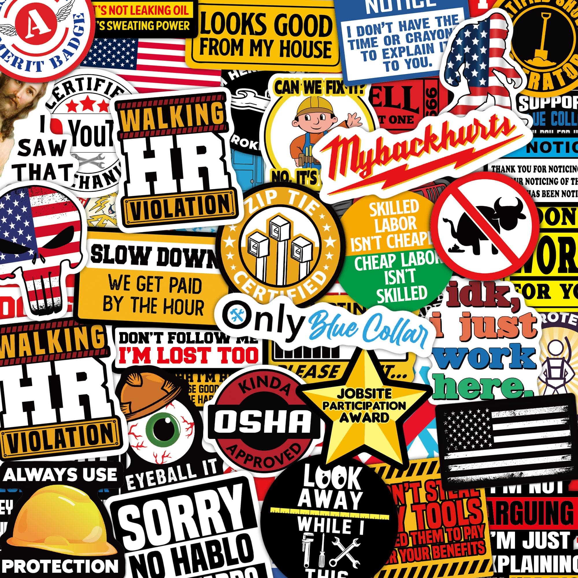 Funny Hard Shell Stickers for Adults, Waterproof Vinyl for Welding Helmet, Toolbox, Electricians, Mechanics, Cars, Blue Collar Accessories for Bumper, Mechanics, Colleagues, 173 Pieces