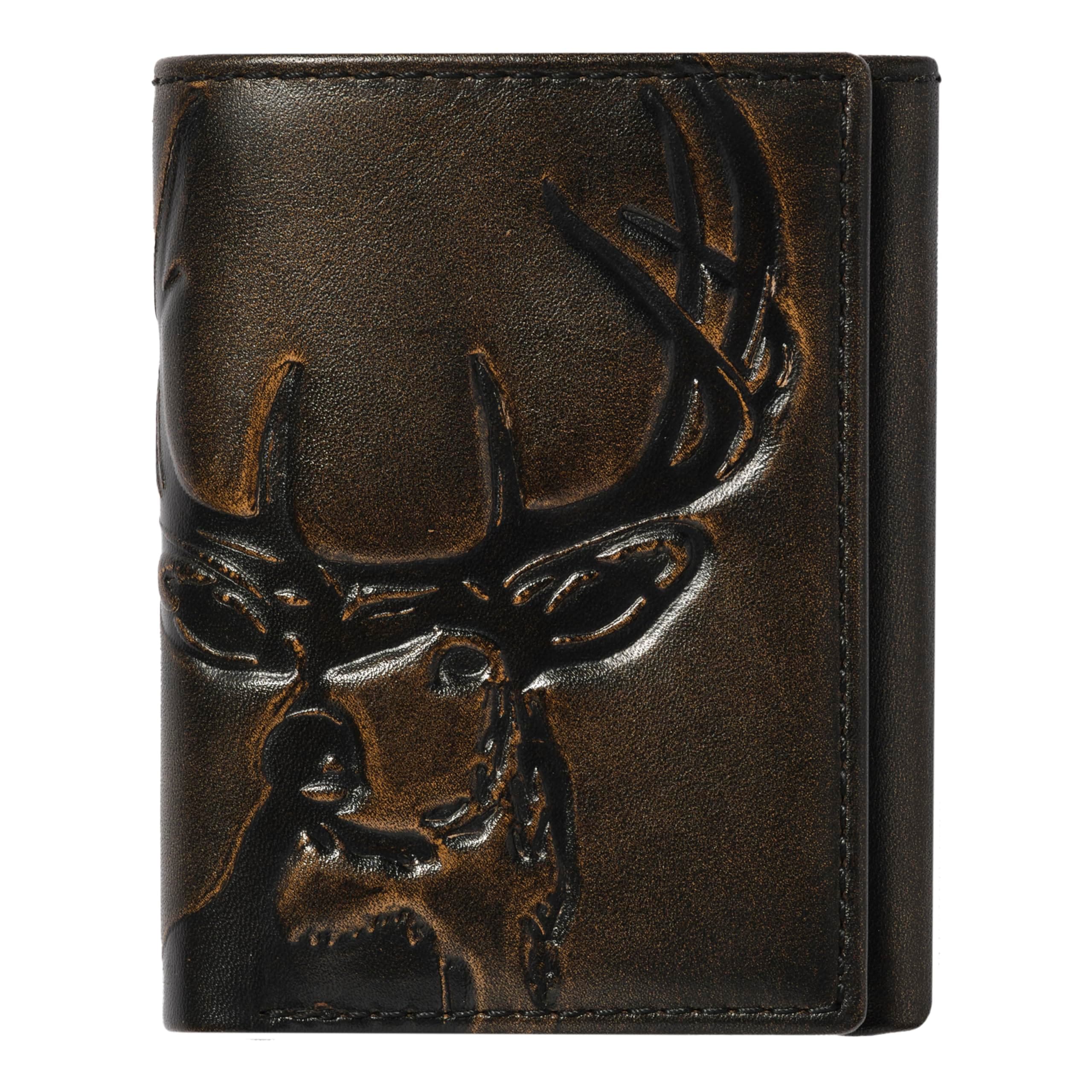 Trifold Wallet | Mens Leather Trifold | Full Grain Cowhide Hand Polished | Outdoor Man Wallet | Waterfowl Gift, Black