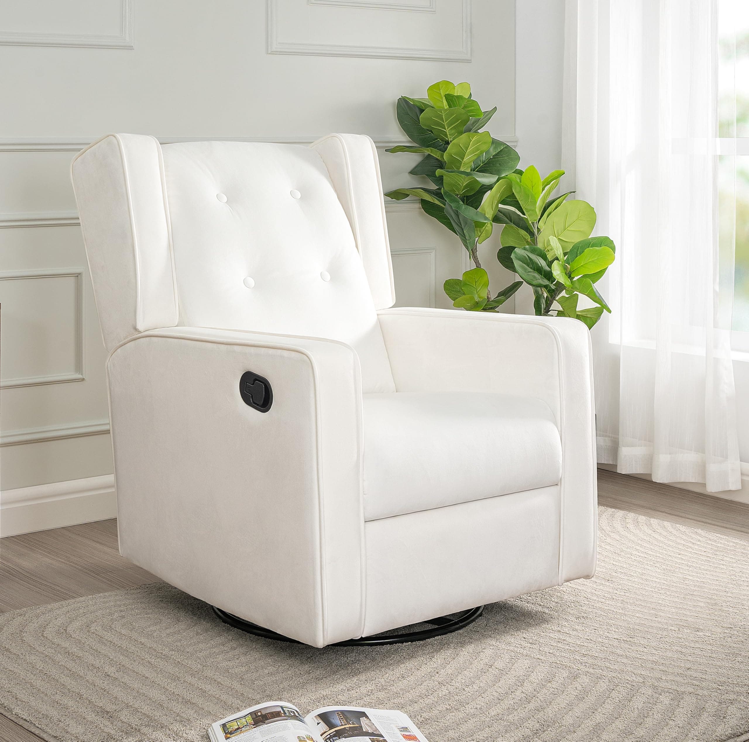 Odelia Swivel Rocker Recliner Glider, Bright White - Ergonomic Nursing Chair with Footrest for Soothing Comfort in Compact Spaces