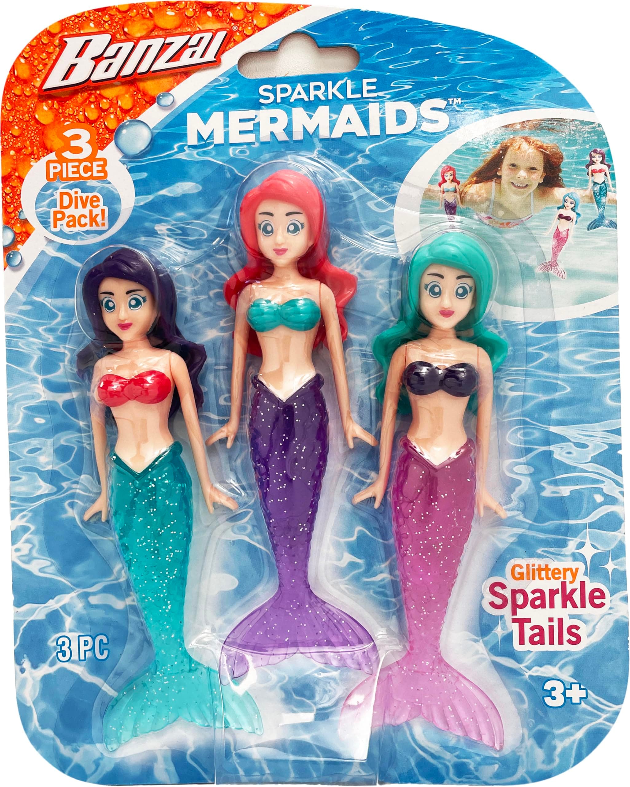 BANZAI 3 Piece Sparkle Mermaid Dive Toy - Glitter Tail