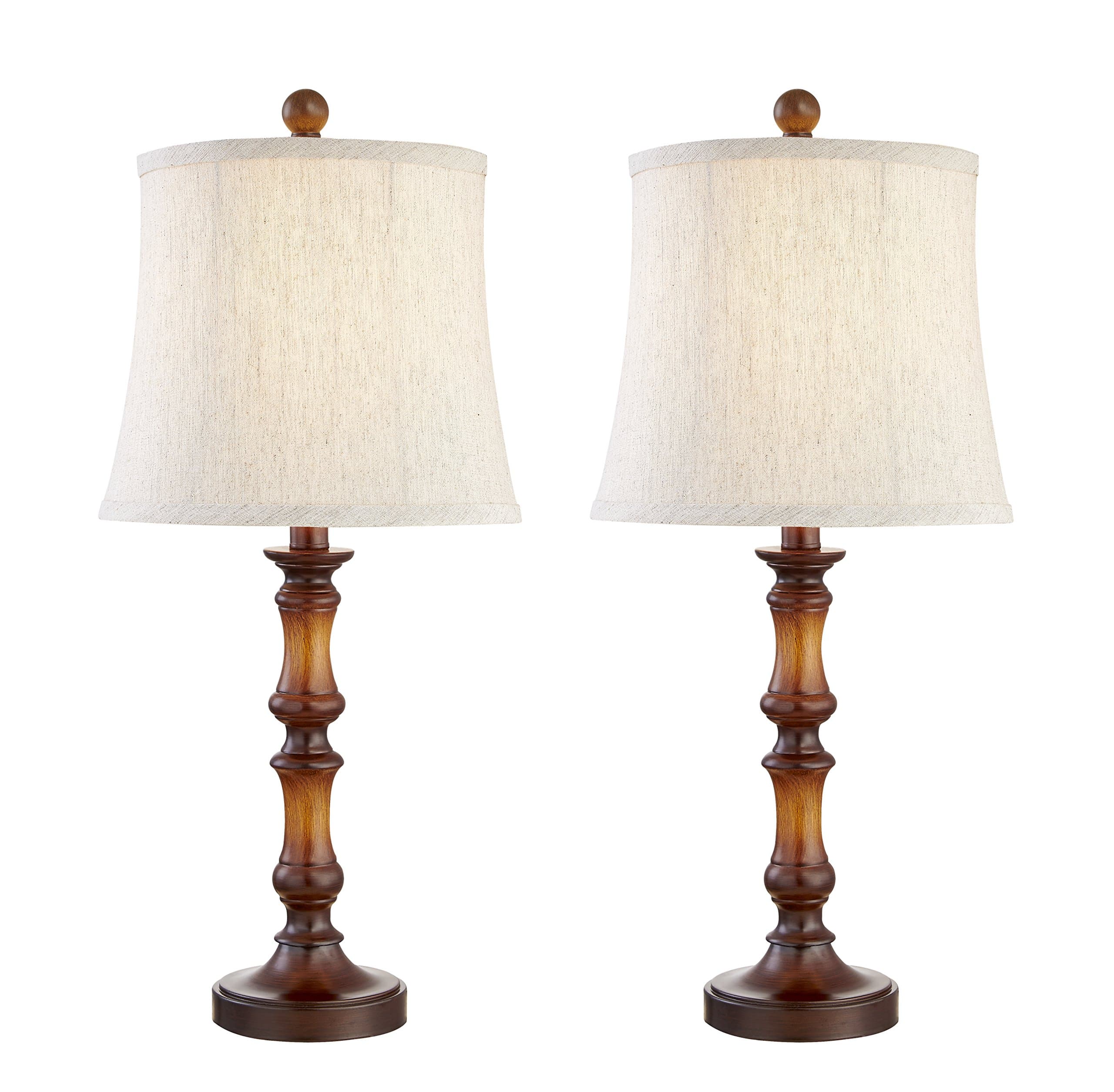 Desk Table Lamp, DILI HOME Vintage Plastic Table Lamp Set of 2 with Beige Linen Shade Desk Lamp Light Decoration for Bedroom, Living Room, Hallway, Office, Kids Room