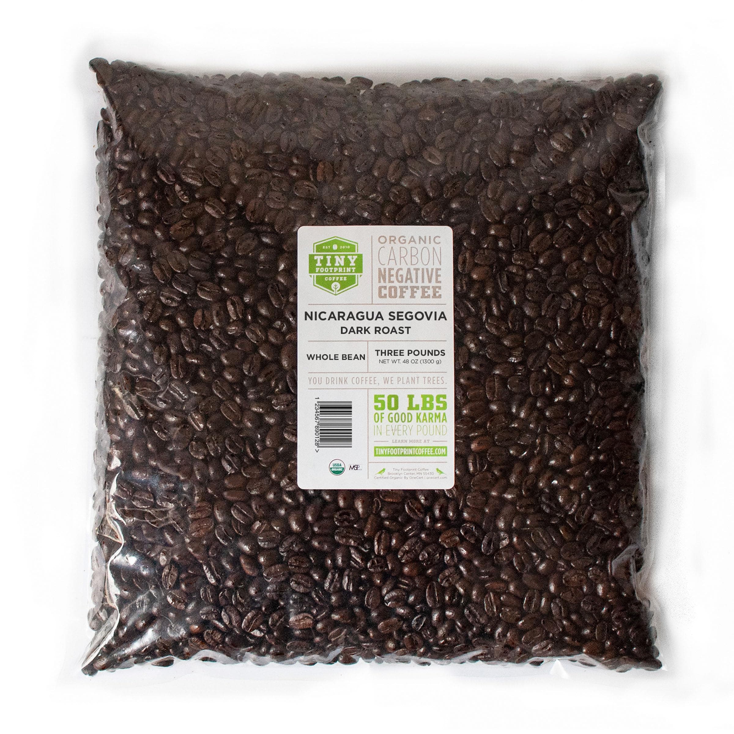 Tiny Footprint Coffee - Fair Trade Organic Nicaragua Segovia Dark Roast | Whole Bean Coffee | USDA Organic | Fair Trade Certified | Carbon Negative | 3 Pound