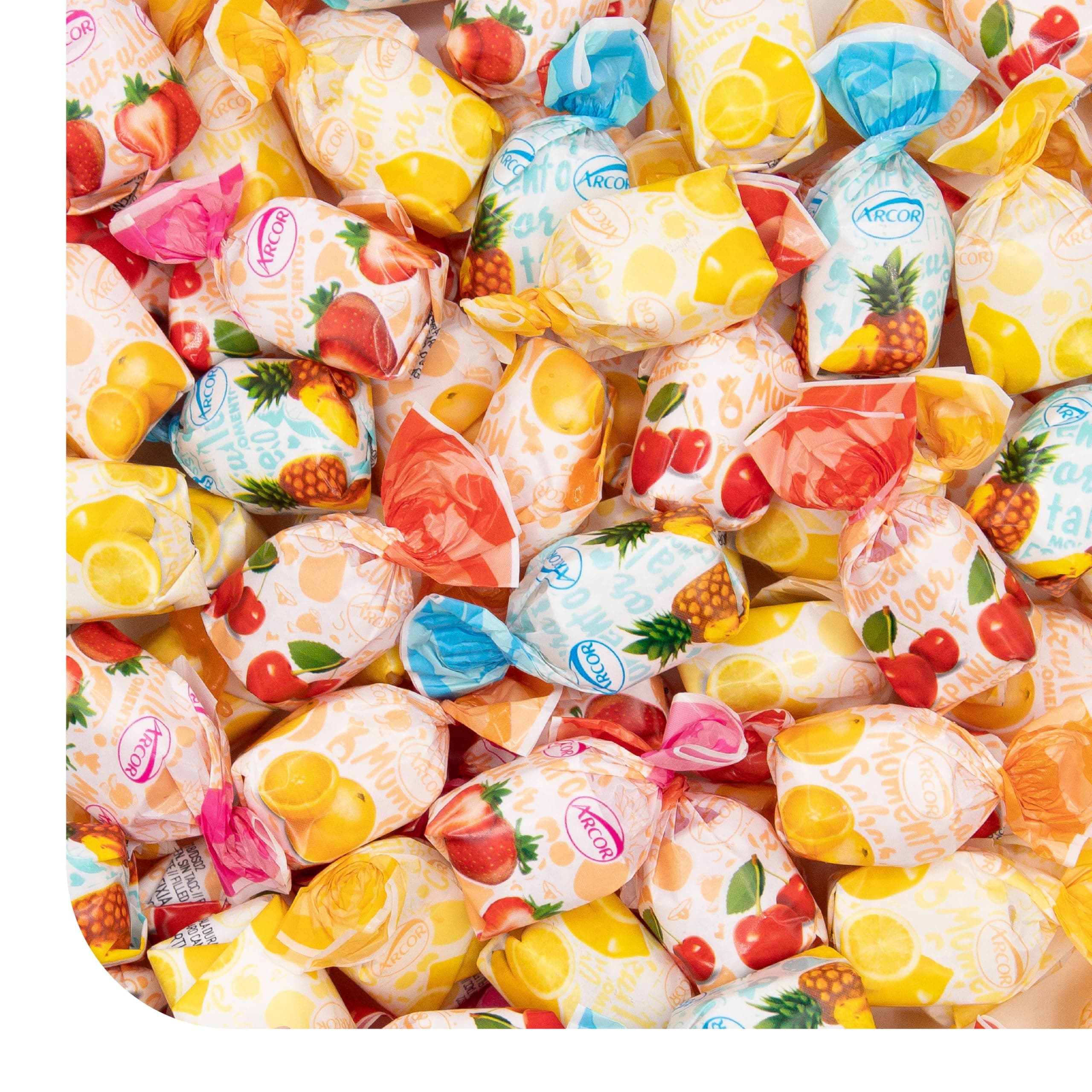 Arcor Fruit Filled Hard Candy - 2 Pound Bulk Bag - Bon Bons Candy - Individually Wrapped Assorted Fruit Candy for Office Bowls - Pineapple, Strawberry, Orange, Cherry, and Lemon