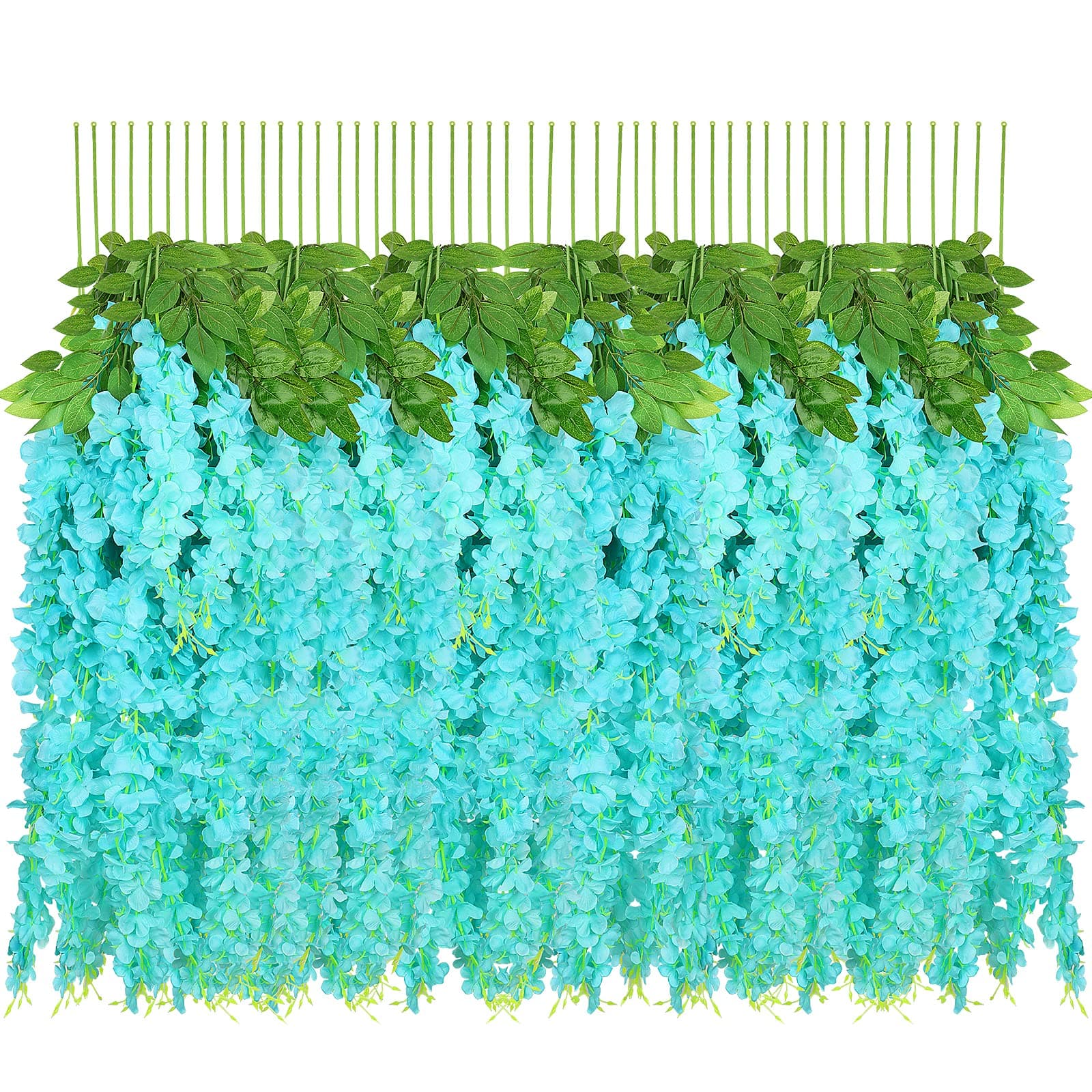 10PCS 3.2 Feet Artificial Flower Wisteria Vine Ratta Hanging Wedding Decor Garlands(Blue)