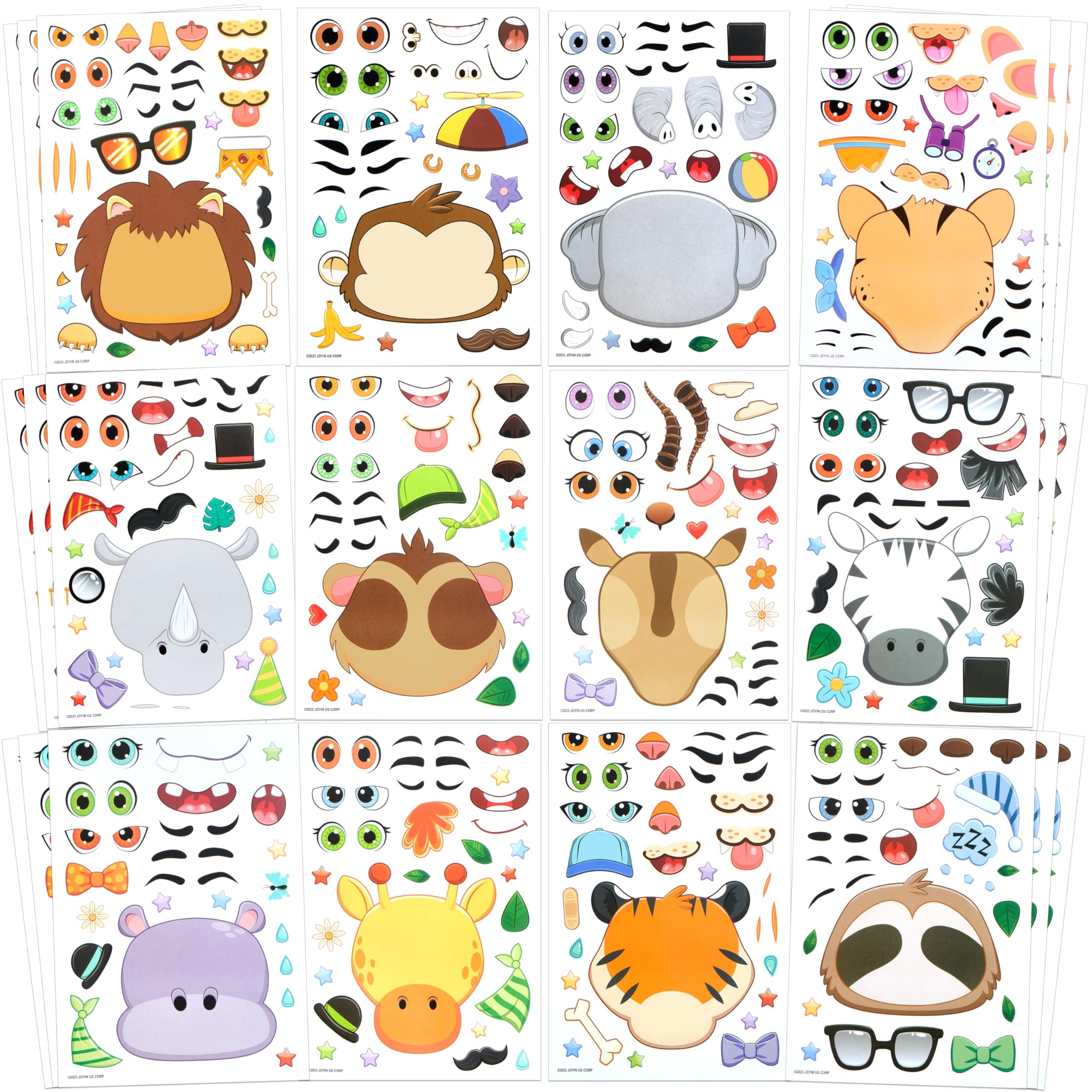 JOYIN 36 PCS Make-a-face Sticker Sheets, Make Your Own Animal Mix and Match Animals Sticker Sheets for Children, Sticker Faces for Kids, Stickers for Party Bags, Kids Party Favor Supplies