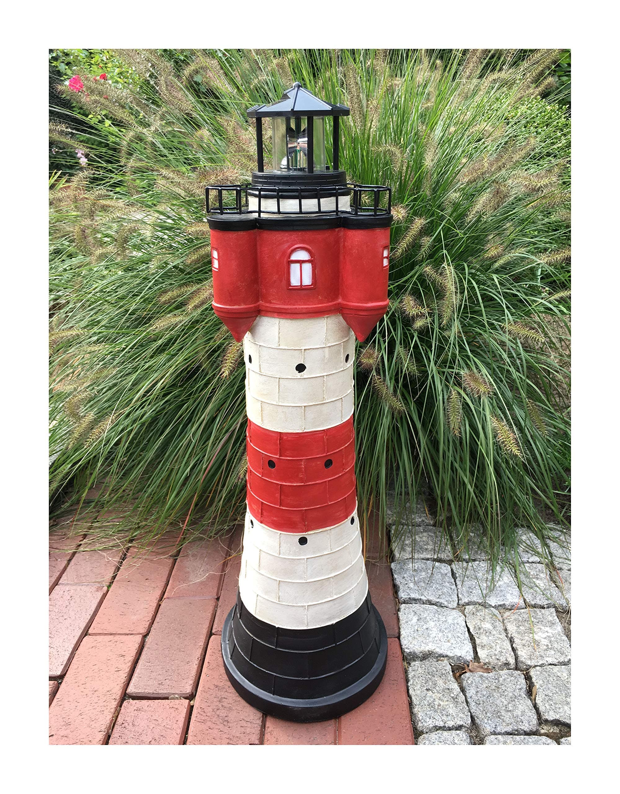 Garden decorative figure, solar lighthouse with LED Lighting, 80 cm, with red sand, carefully hand-crafted decoration for garden, terrace and balcony