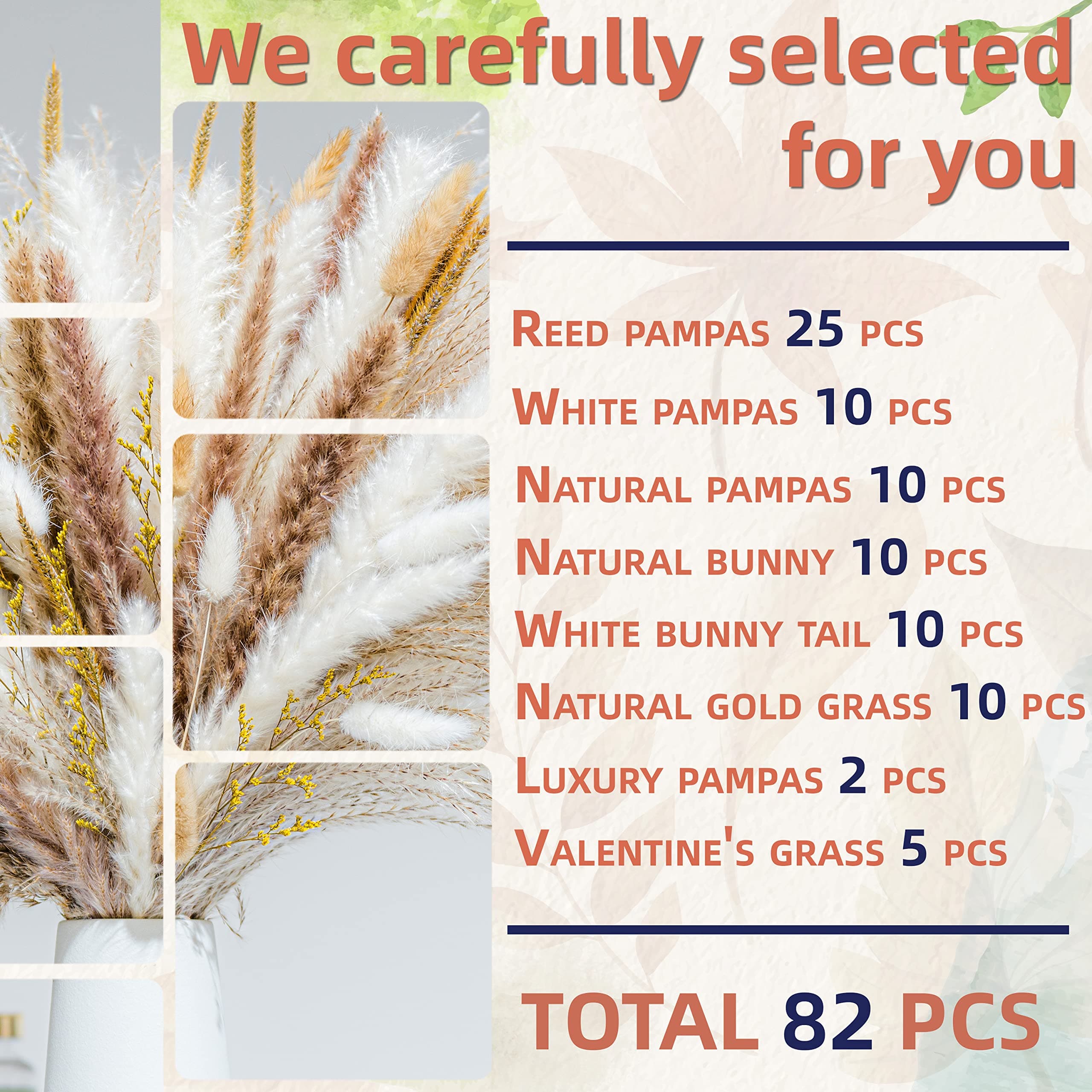 85PCS Natural Pampas Grass Bouquet | Boho & Western Wedding Decor Flowers Dried Pampas Grass Decor for Elegant Floral Arrangements, Home & Table Decorations
