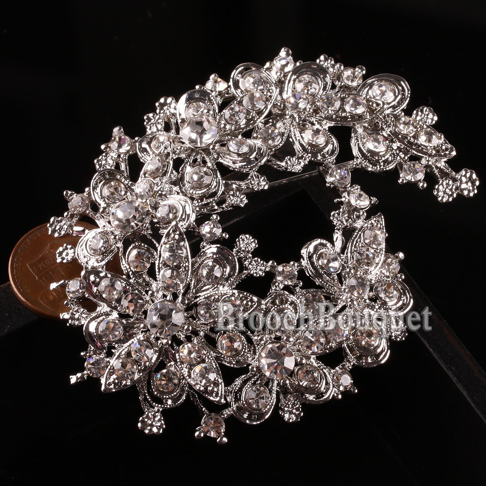 1pc flower Fashion Rhinestone Crystal Wedding Bridal Bouquet Flower Pearls Brooch Pin
