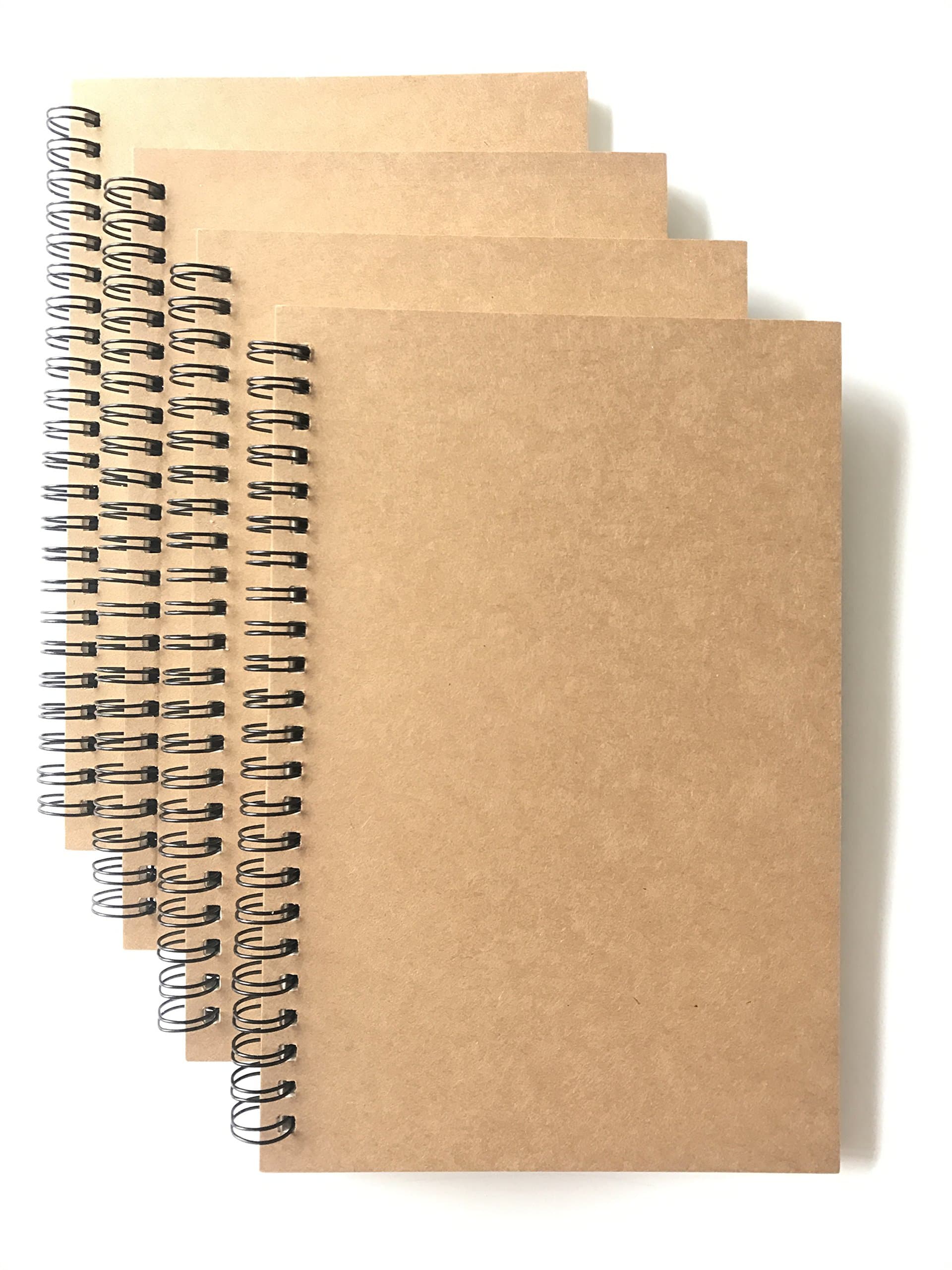 VEEPPO A5 Wirebound Notebooks Bulk Journals Spiral Steno Pads Blank/Lined Kraft Brown Cardboard Cover Thick Cream Writing Pad Sketchbook Scrapbook Album (Dot Grid-Pack of 4)
