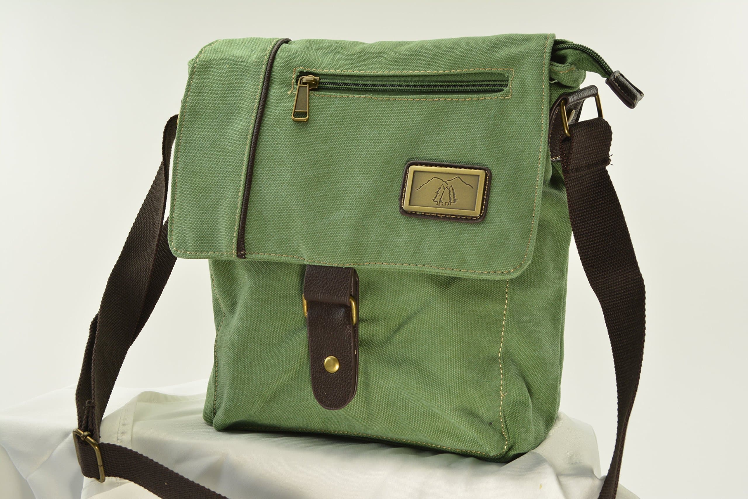 Green Canvas Messenger Concealed Carry Bag - Large Semi Auto or Revolver - Room for a Tablet or Laptop and More.an excellent choice for Men or Women!